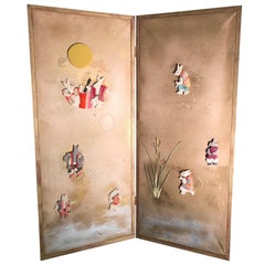Antique Important Japanese "Moon Rabbits" Two-Panel Screen Taisho Period, 1915