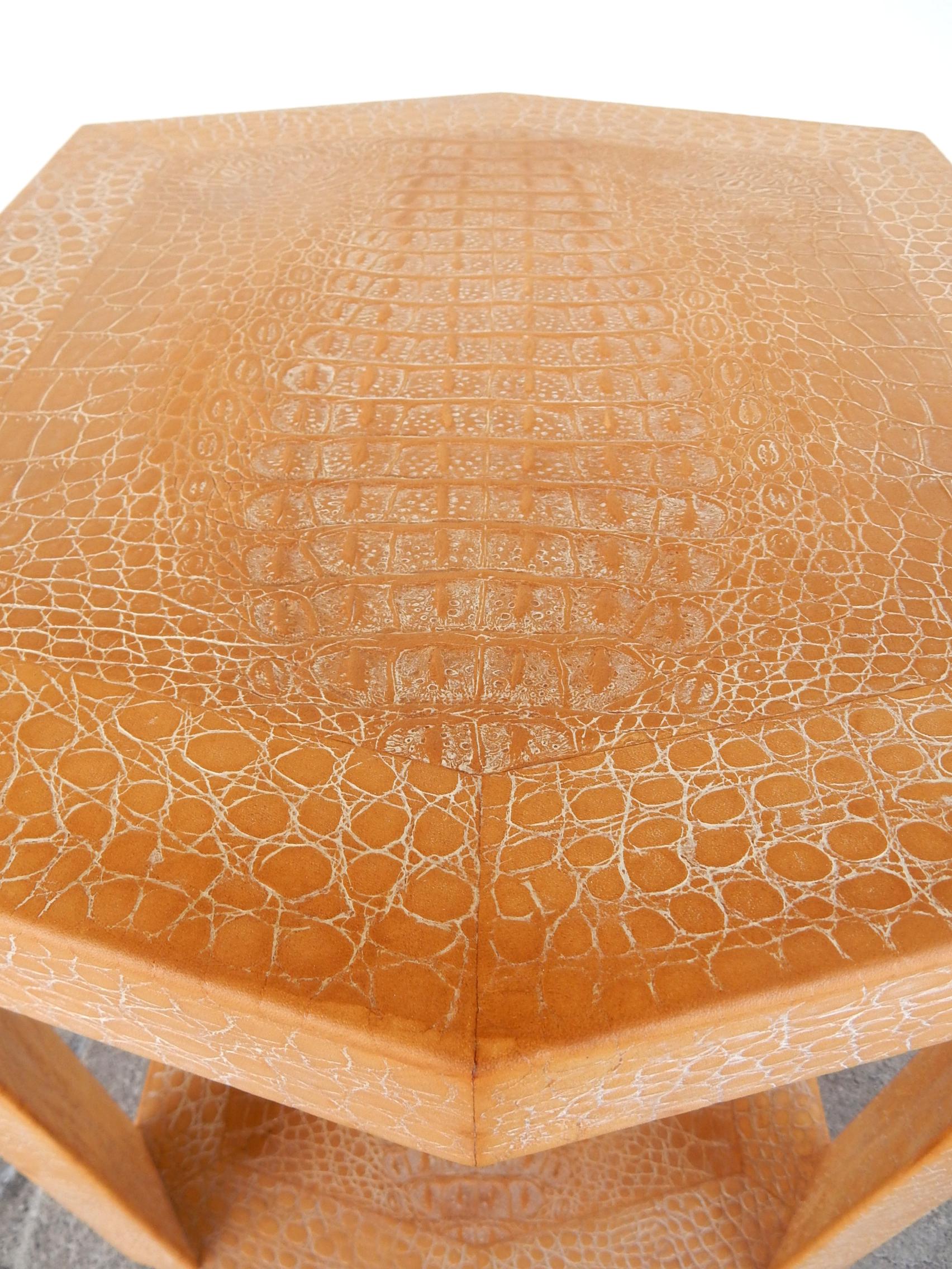 Post-Modern Signed Karl Springer Design Alligator Leather Clad Side Tables 