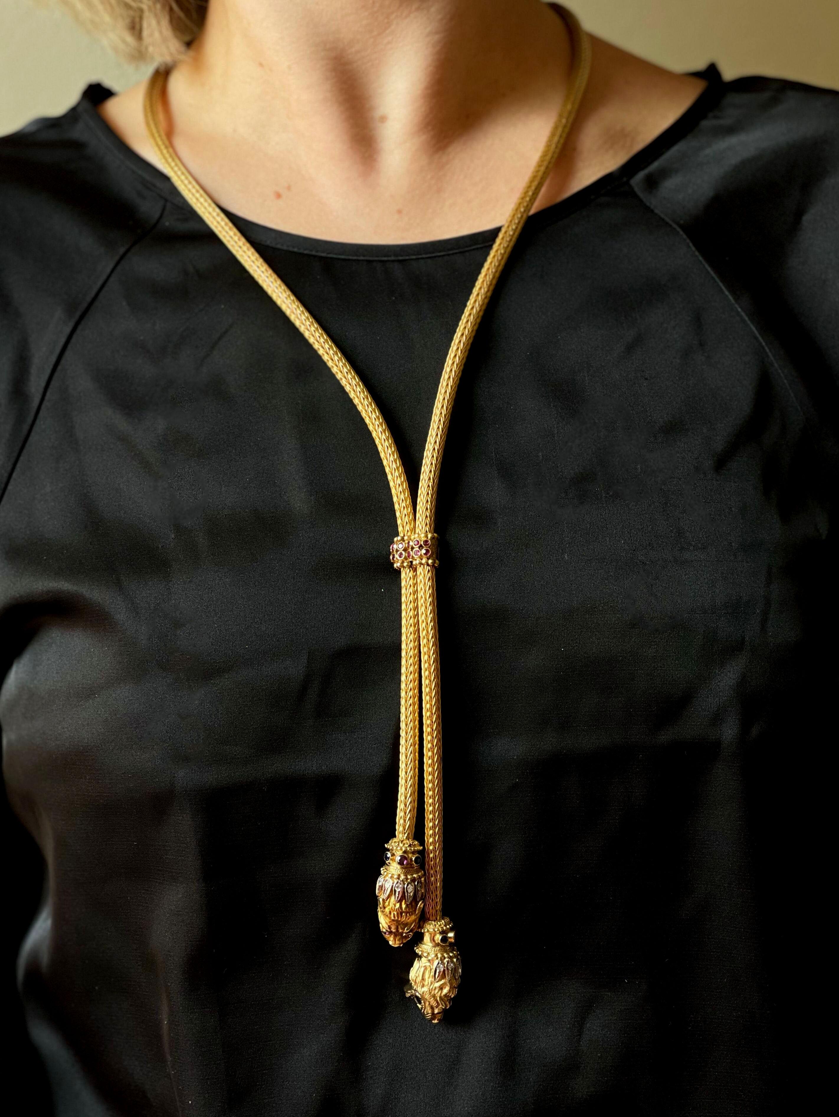Lalaounis Griechenland Chimera Diamant-Saphir-Rubin-Gold-Halskette Damen im Angebot