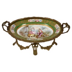 Important Large 19th Century Sevres Style Green Porcelain Bronze Centerpiece