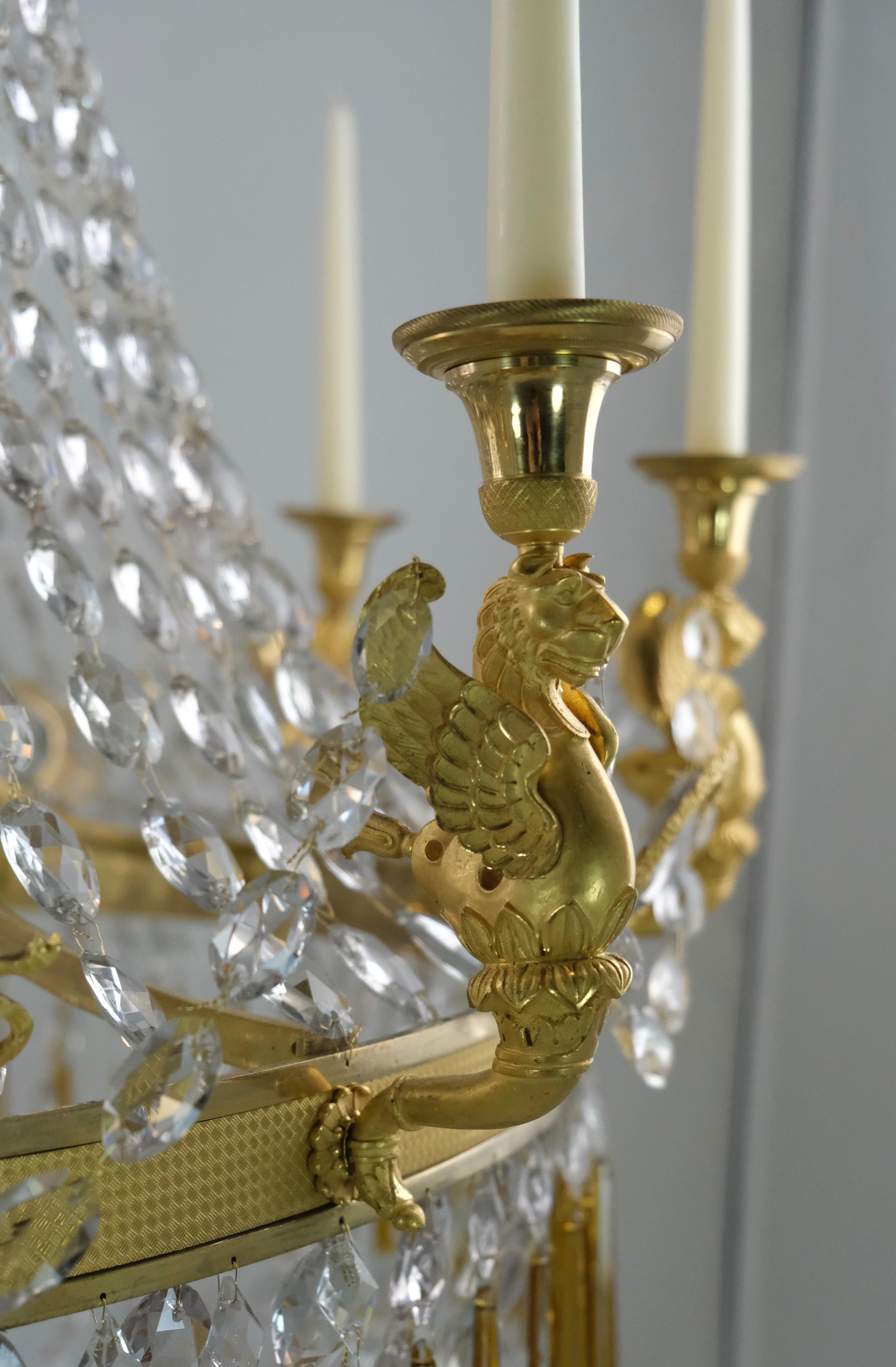 Important Large French Empire Chandelier with Eight Candleholders, Made Ca 1810 4