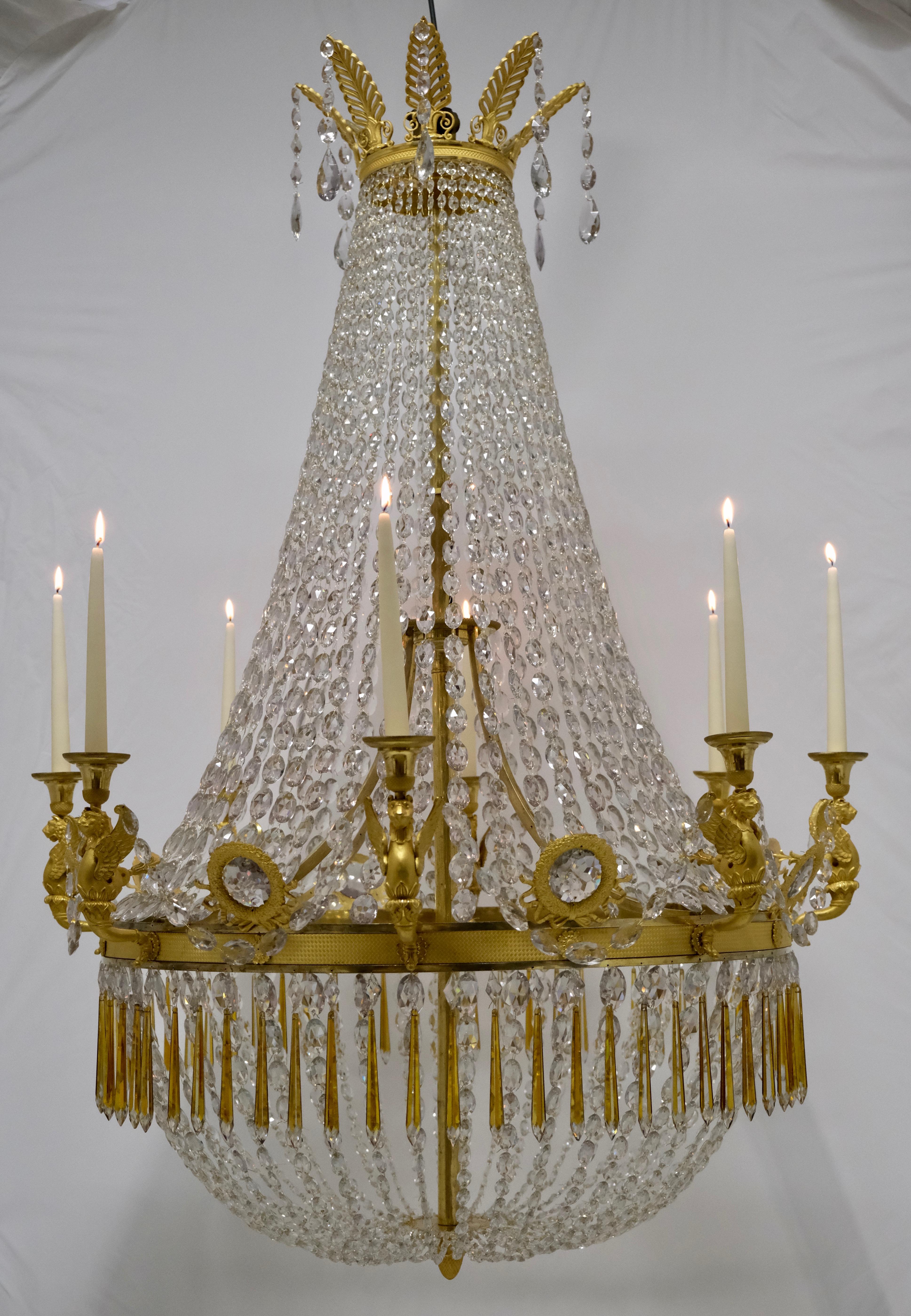 Important Large French Empire Chandelier with Eight Candleholders, Made Ca 1810 5