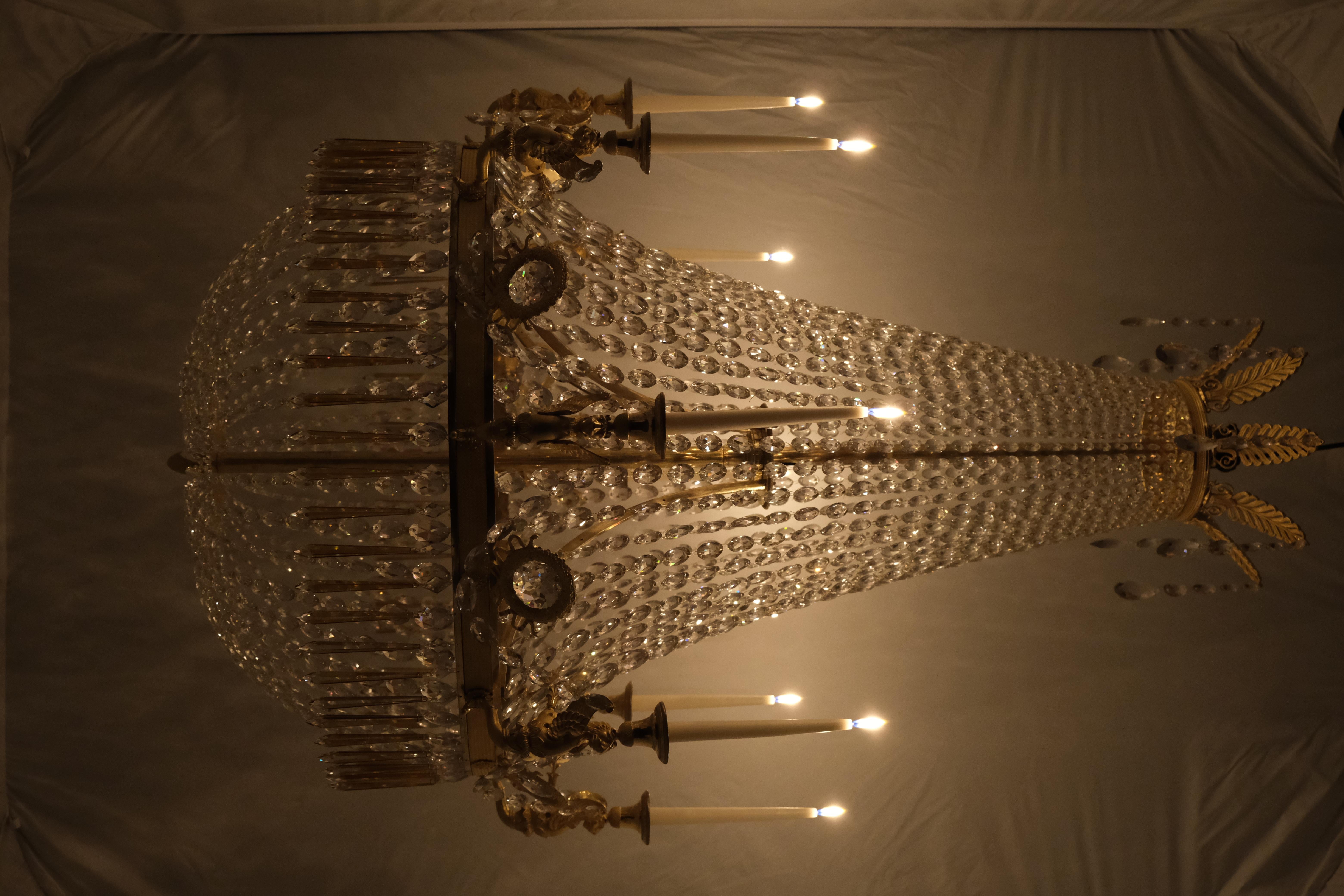 Important Large French Empire Chandelier with Eight Candleholders, Made Ca 1810 6