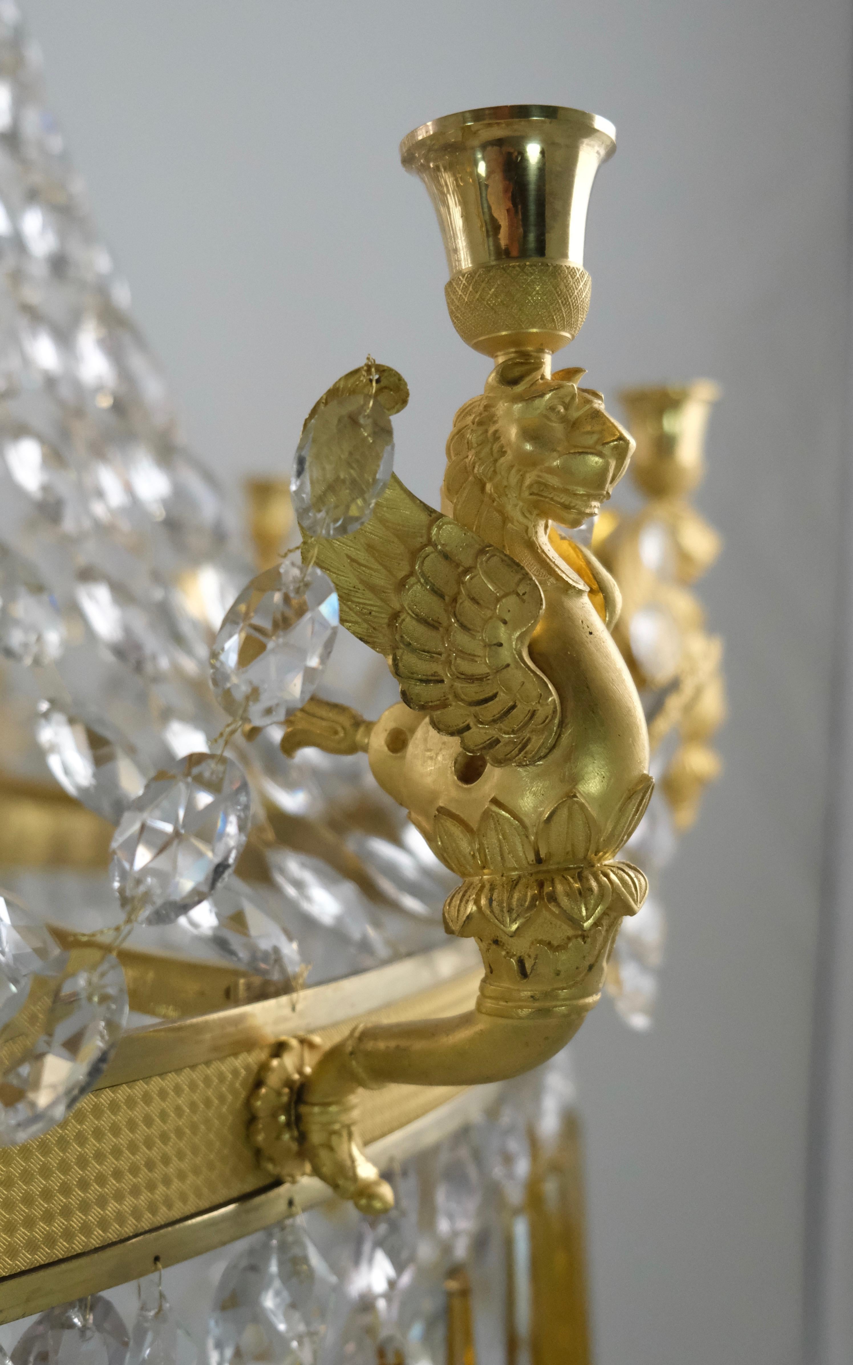 Important Large French Empire Chandelier with Eight Candleholders, Made Ca 1810 In Good Condition In Stockholm, SE