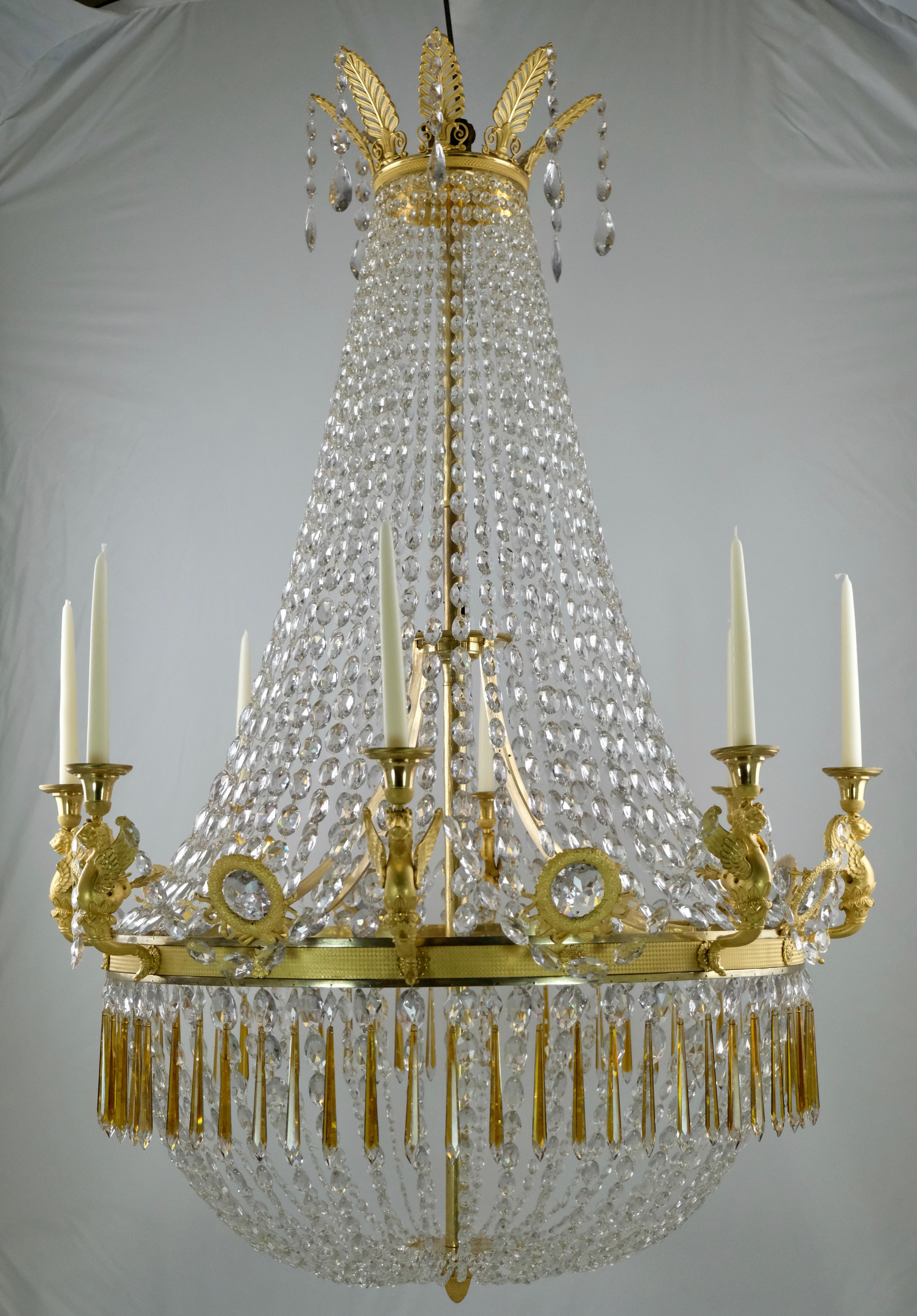 Important Large French Empire Chandelier with Eight Candleholders, Made Ca 1810 3