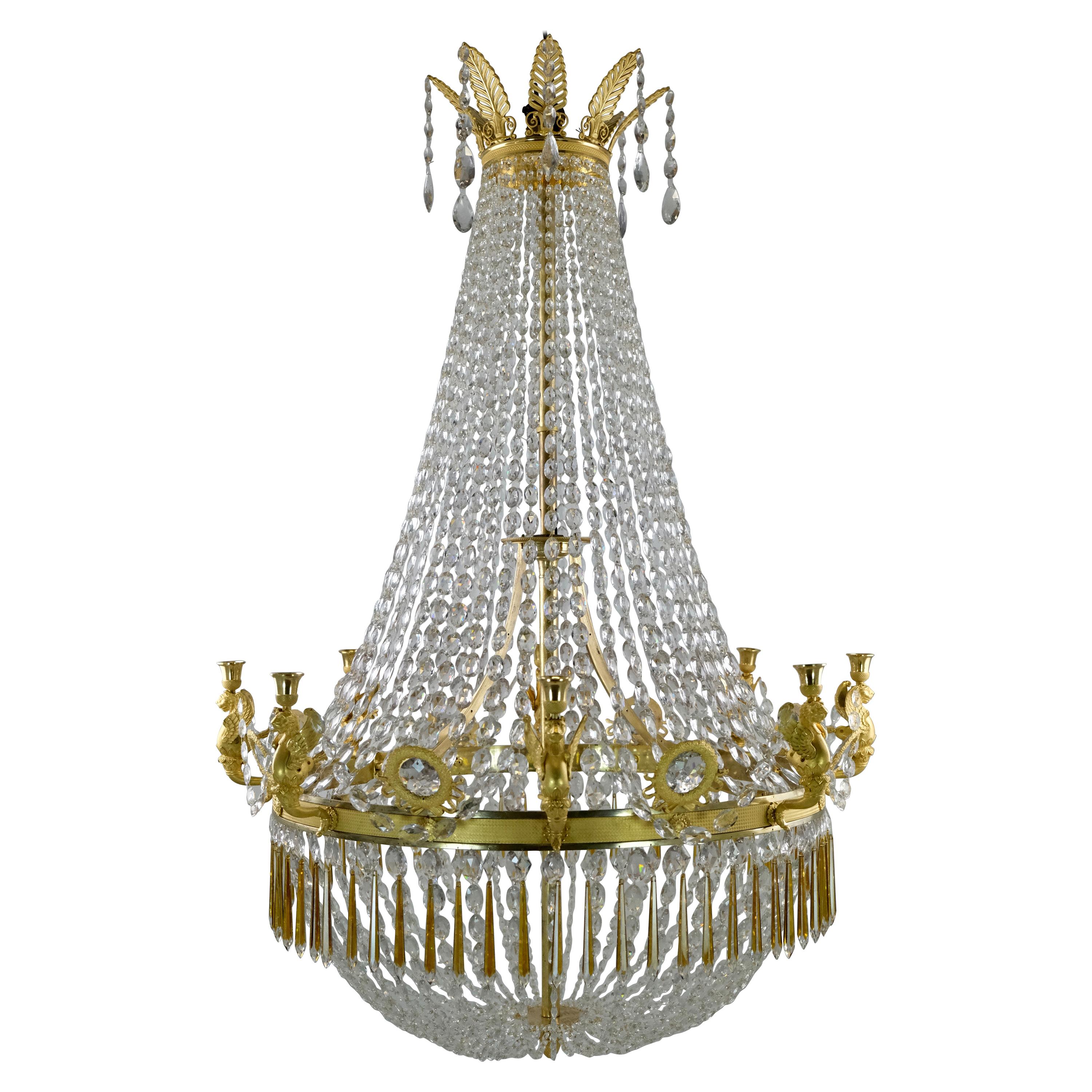 Important Large French Empire Chandelier with Eight Candleholders, Made Ca 1810