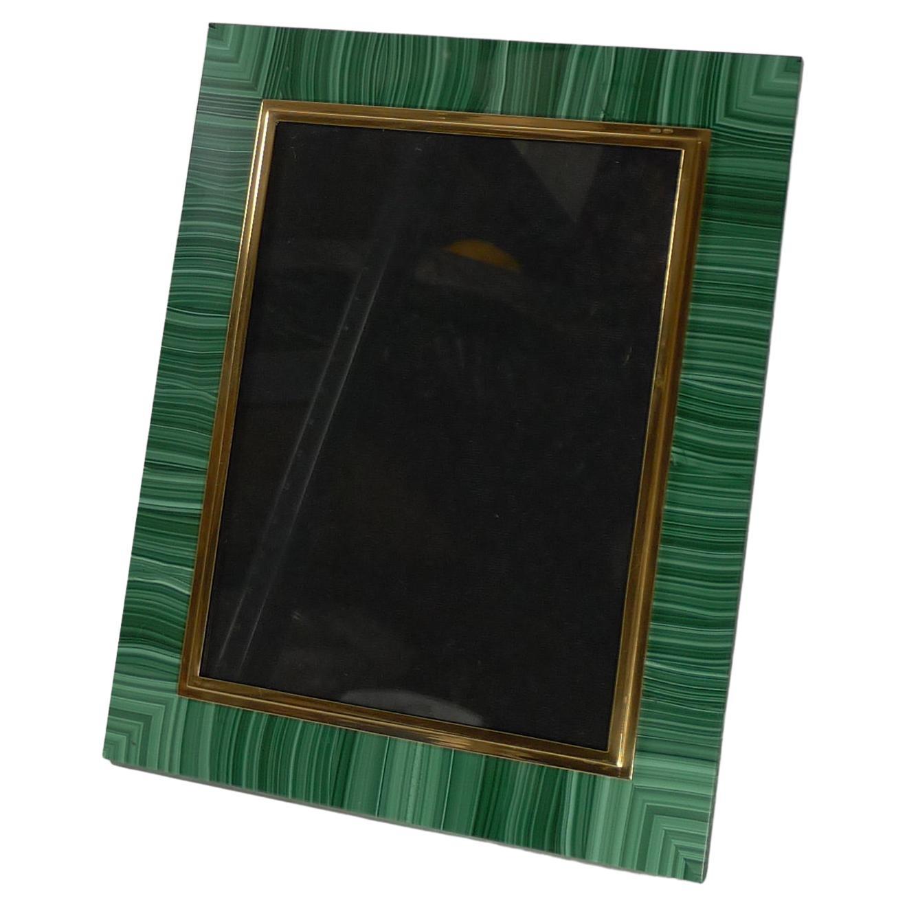 Important Large Italian Malachite and 800 Silver Gilt Photograph Frame For Sale
