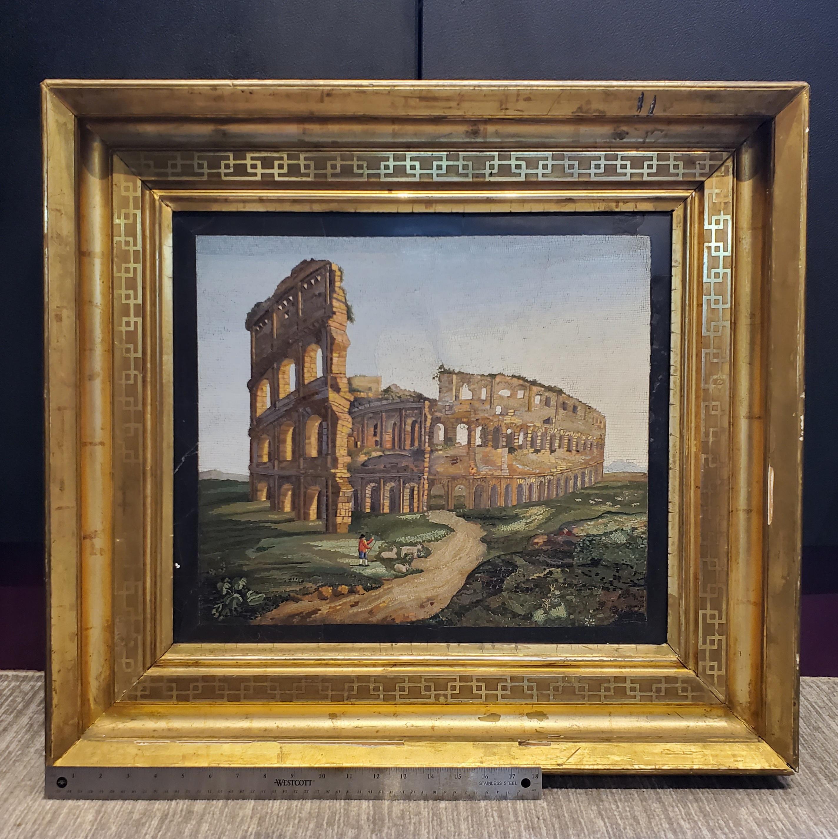 Important Large Micromosaic Depicting The Colosseum in Rome

Circa 1850's, Italy

Measurements: Micromosaic without Frame: approximately 16.75 x 19.25 inches
Frame: approximately 28.38 x 25.63 inches.
 