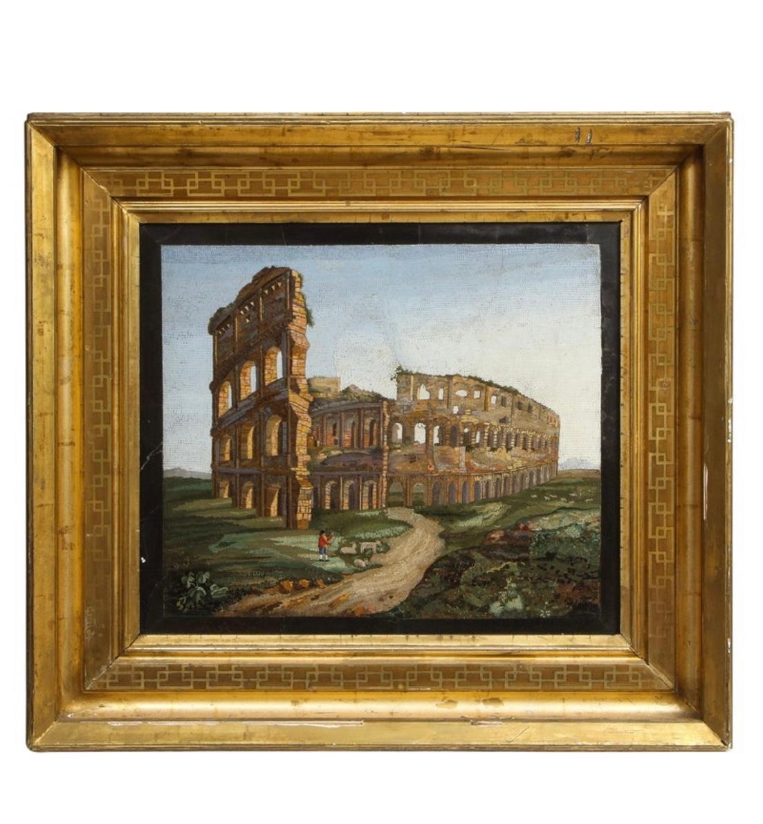 Bedeutendes großes Mikromosaik mit der Darstellung des Kolosseums in Rom

CIRCA 1850er Jahre, Italien

Abmessungen: Mikromosaik ohne Rahmen: ca. 16,75 x 19,25 Zoll
Rahmen: ca. 28,38 x 25,63 Zoll.
