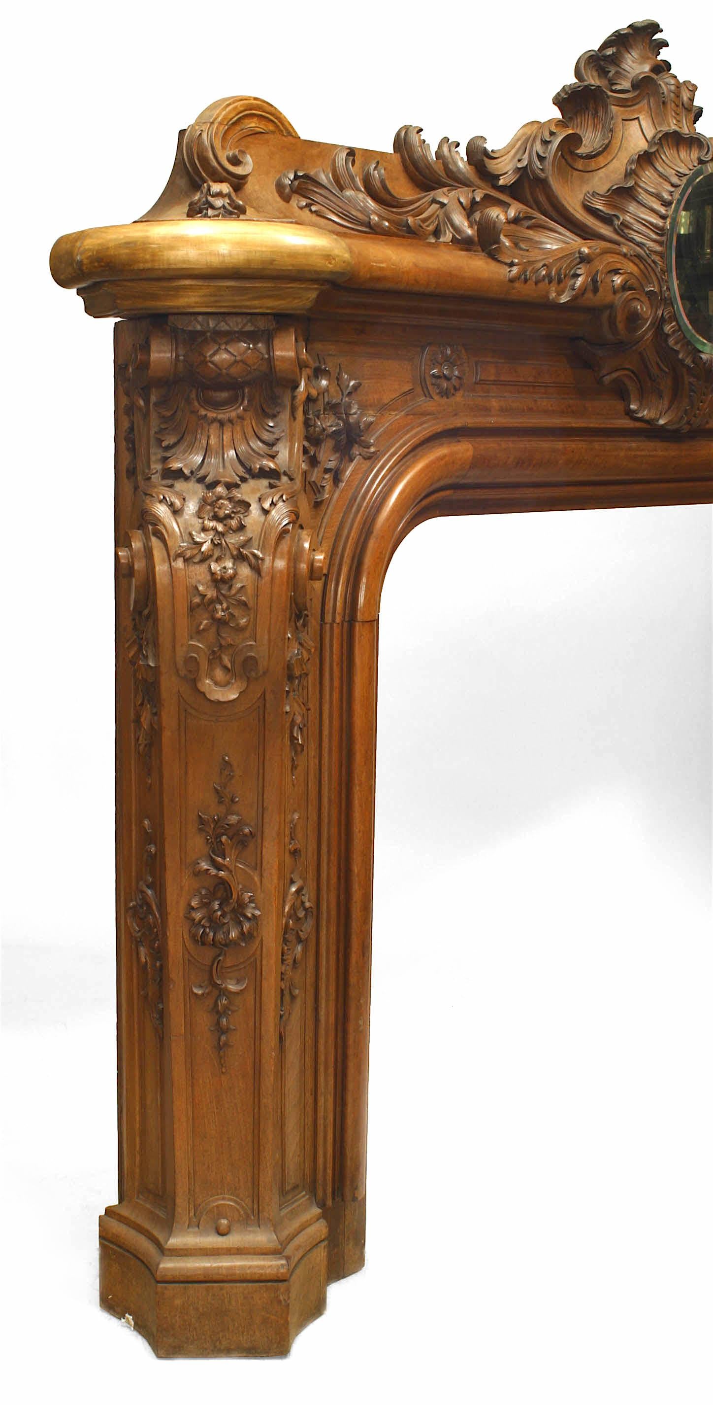French Louis XV Mirrored Walnut Mantel In Good Condition In New York, NY