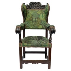 Important Late 17th-Century German Baroque Ohrensessel in Oak