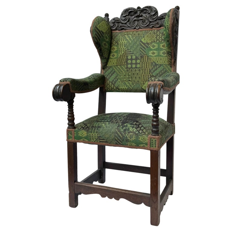 Important Late 17th-Century German Baroque Ohrensessel in Oak