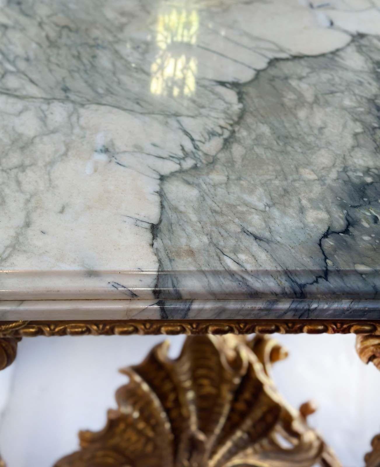 Important Late 19th C. English Neoclassical Giltwood Console Table w/ Marble Top For Sale 1