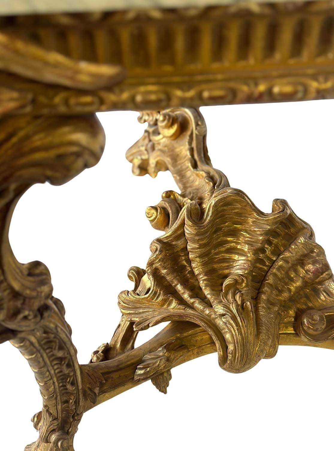 Important Late 19th C. English Neoclassical Giltwood Console Table w/ Marble Top For Sale 3
