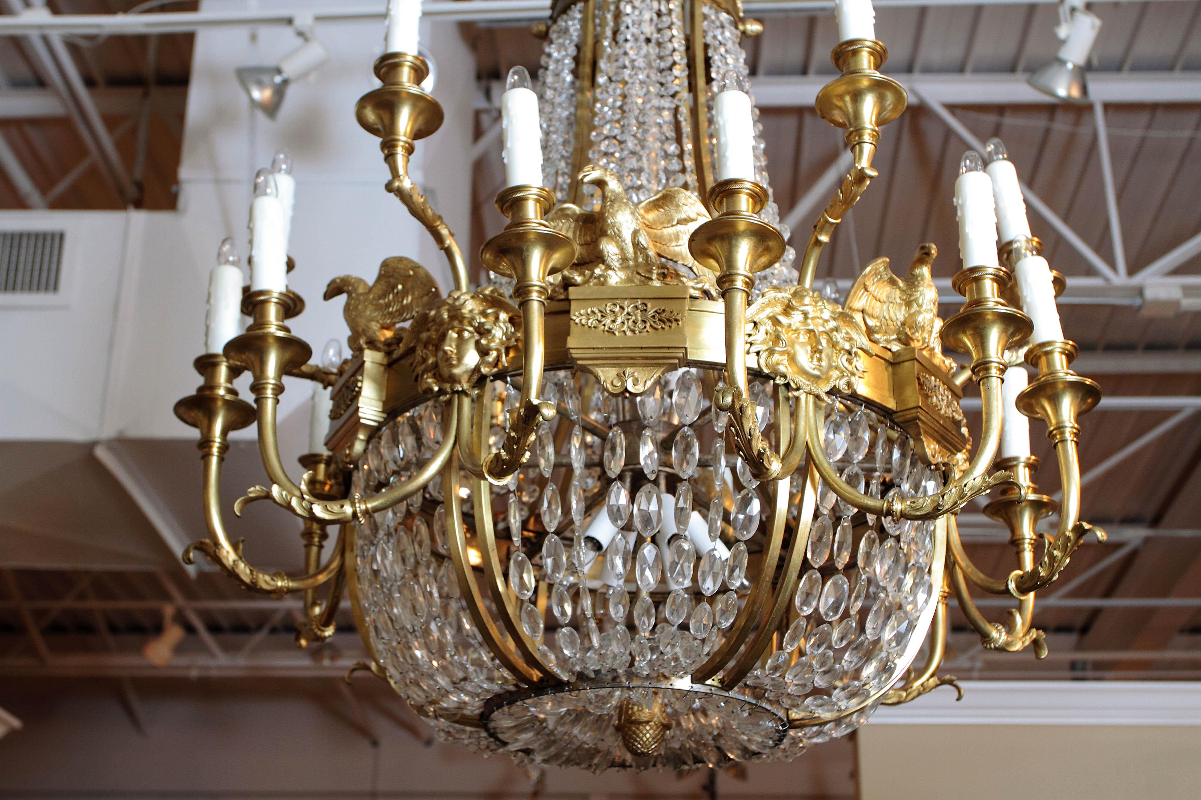 Important late 19th c American Empire Cut Crystal and Bronze Doré Chandelier 5