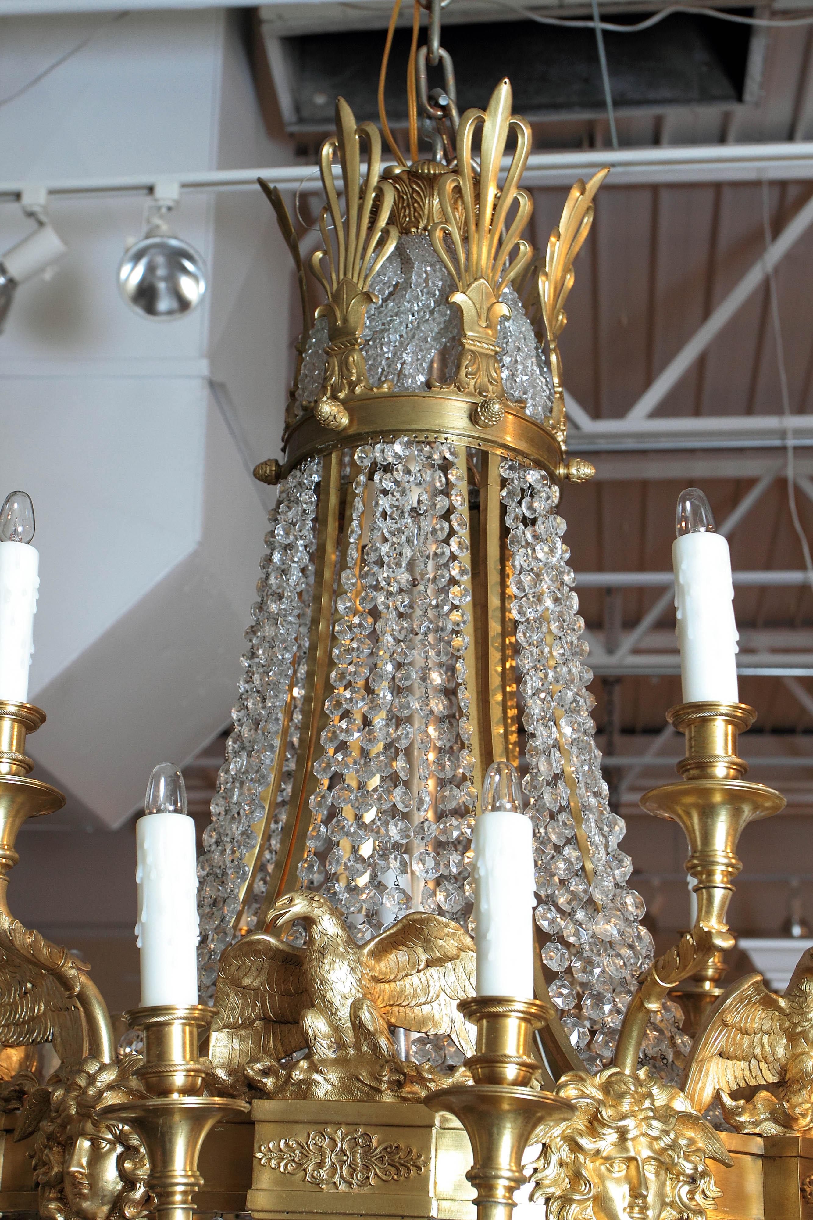 Important late 19th c American Empire Cut Crystal and Bronze Doré Chandelier 6