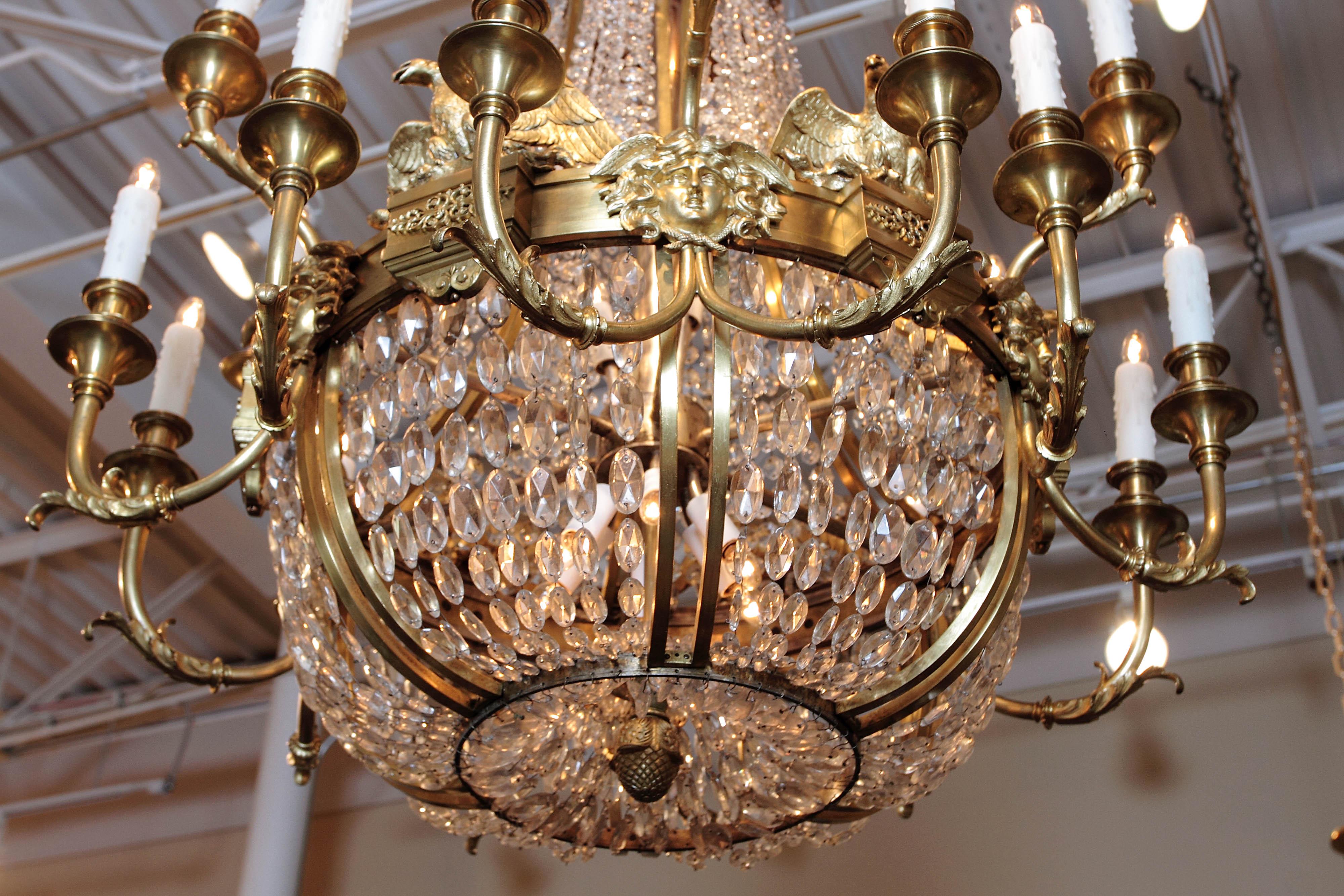 Important late 19th c American Empire Cut Crystal and Bronze Doré Chandelier In Good Condition In Dallas, TX
