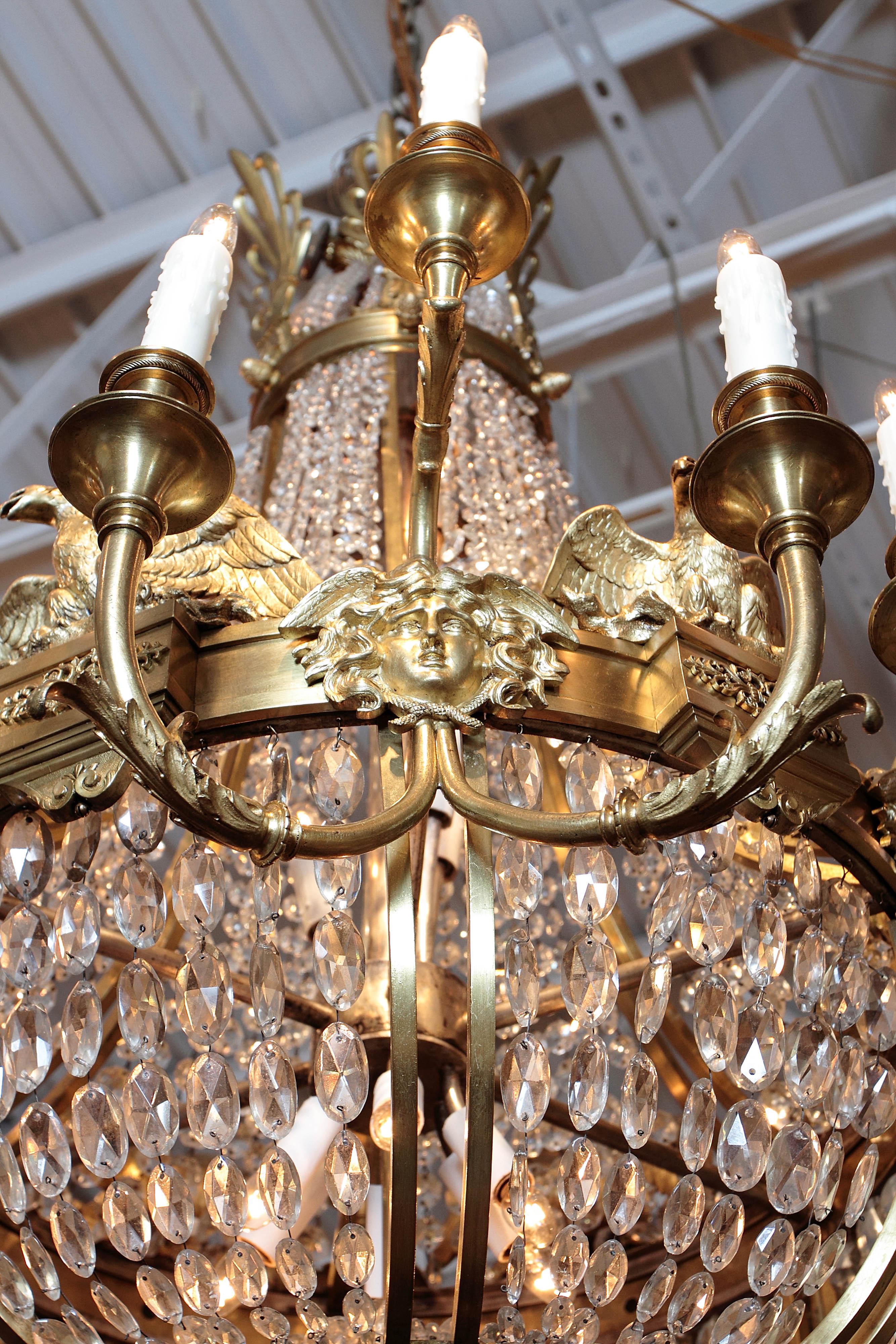19th Century Important late 19th c American Empire Cut Crystal and Bronze Doré Chandelier
