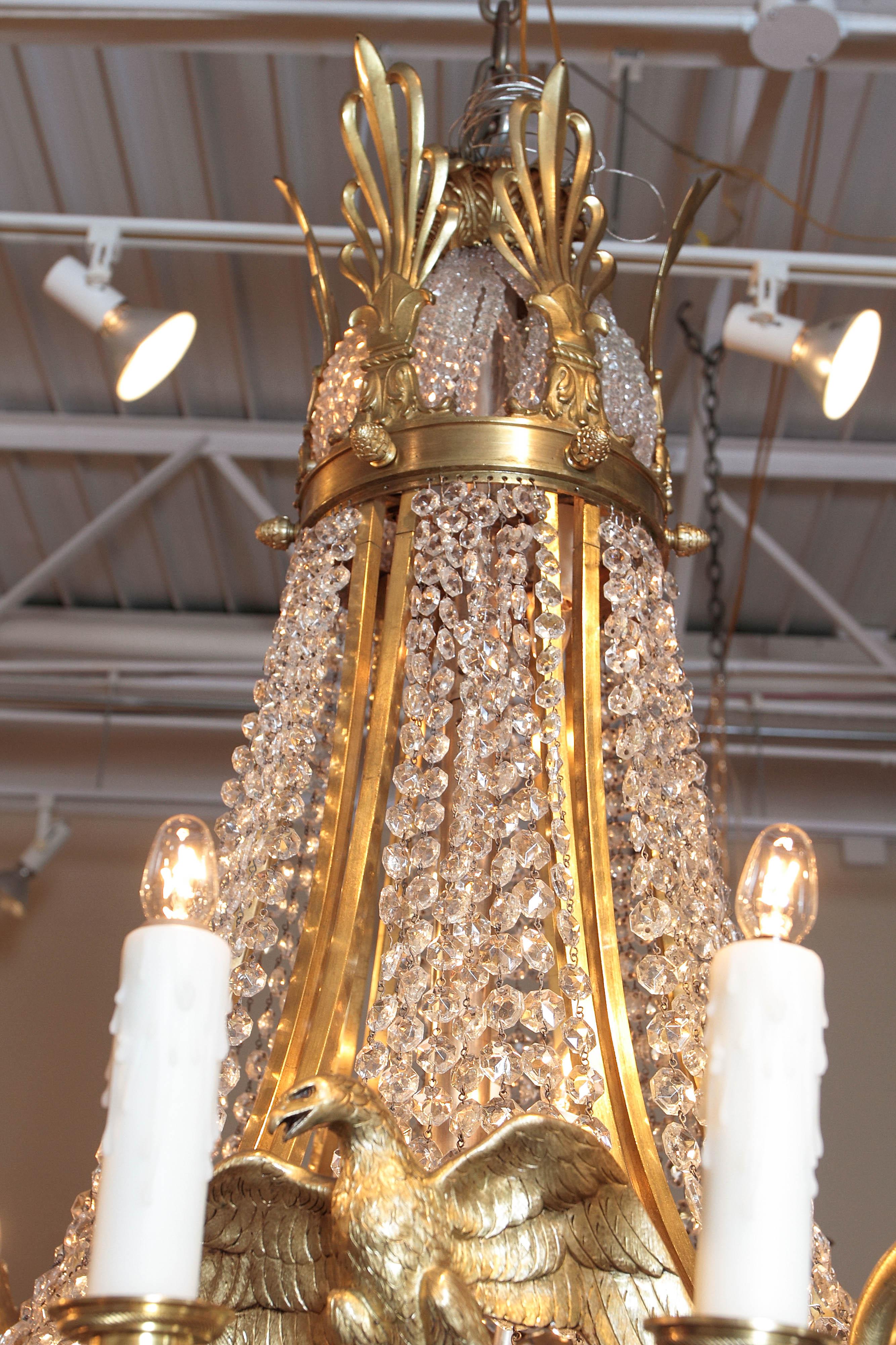 Important late 19th c American Empire Cut Crystal and Bronze Doré Chandelier 3