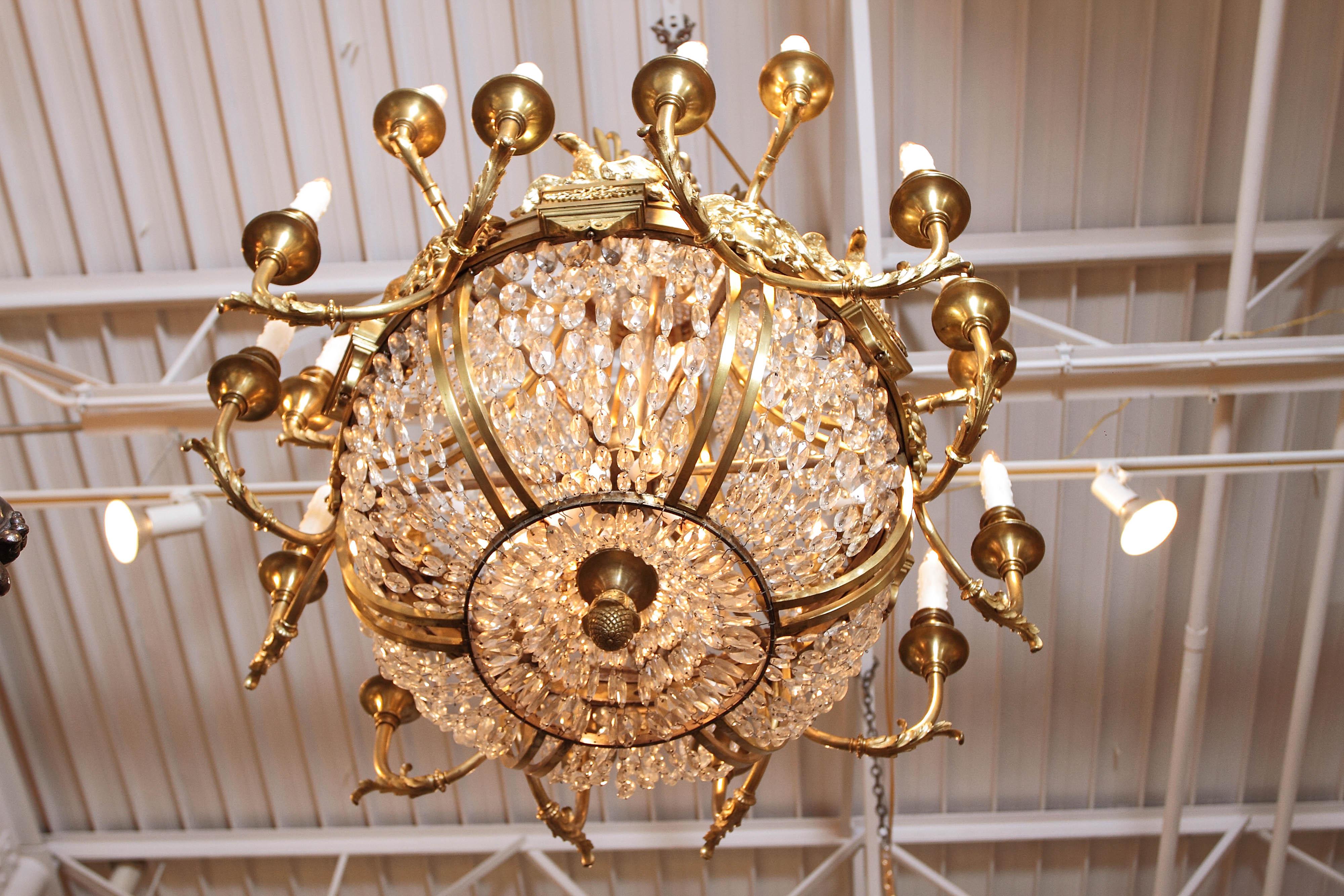 Important late 19th c American Empire Cut Crystal and Bronze Doré Chandelier 4