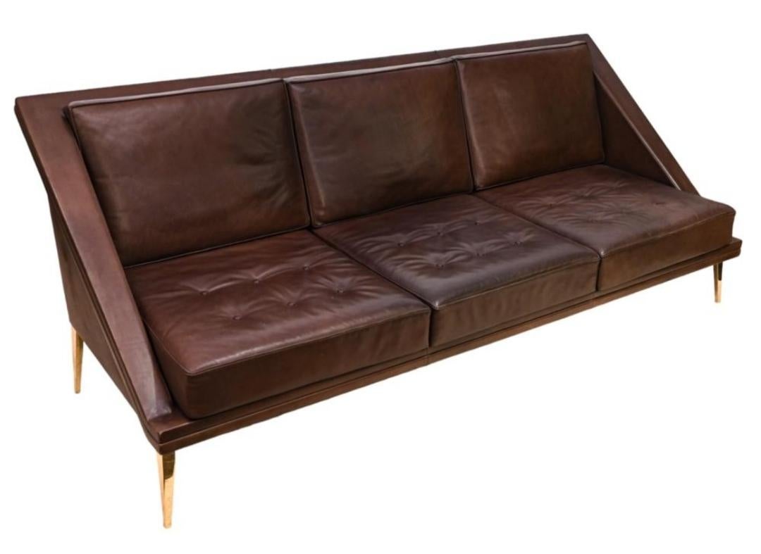 Wichtiges Ledersofa von Charles Ramos, Frankreich 1958 (Moderne der Mitte des Jahrhunderts) im Angebot