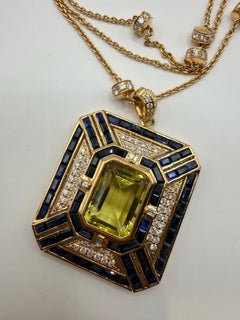 Important Lemon Quartz Diamond Sapphire necklace 18KT gold