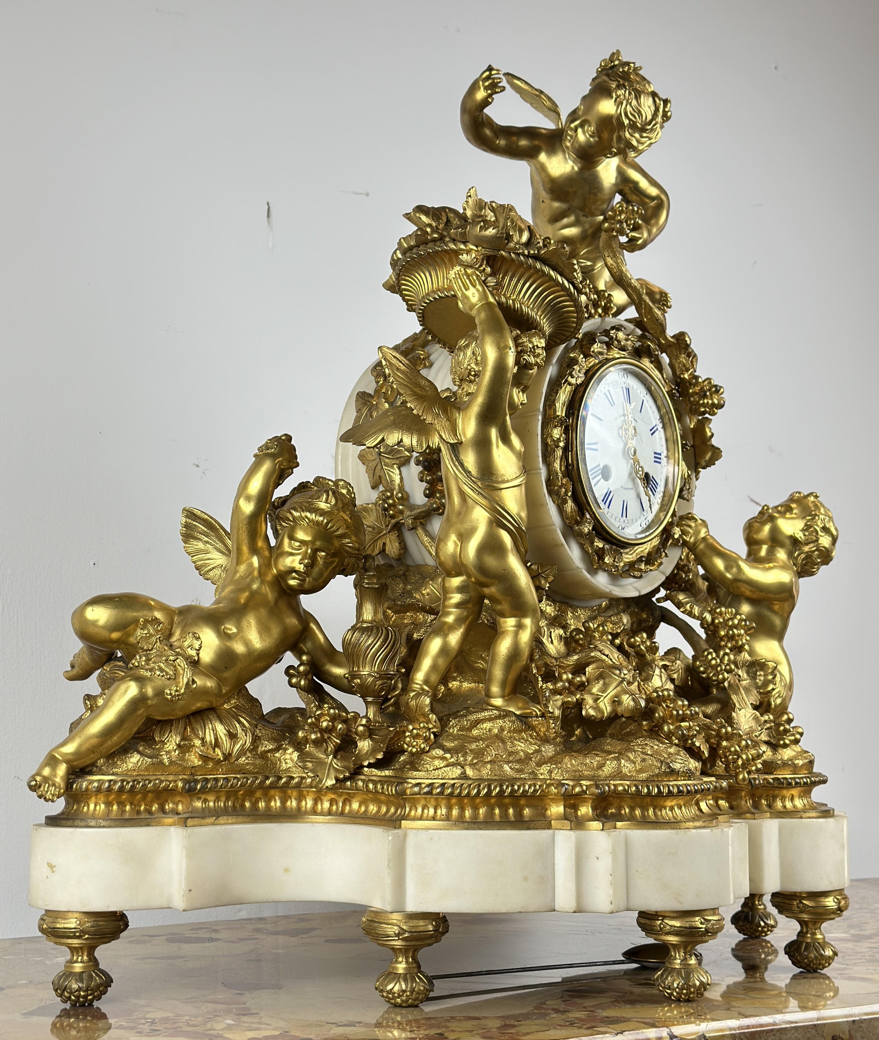 Wichtige Lerolle Freres-Uhr, 5 Puttenfiguren, 19. Jahrhundert im Zustand „Gut“ im Angebot in OŻARÓW MAZOWIECKI, PL