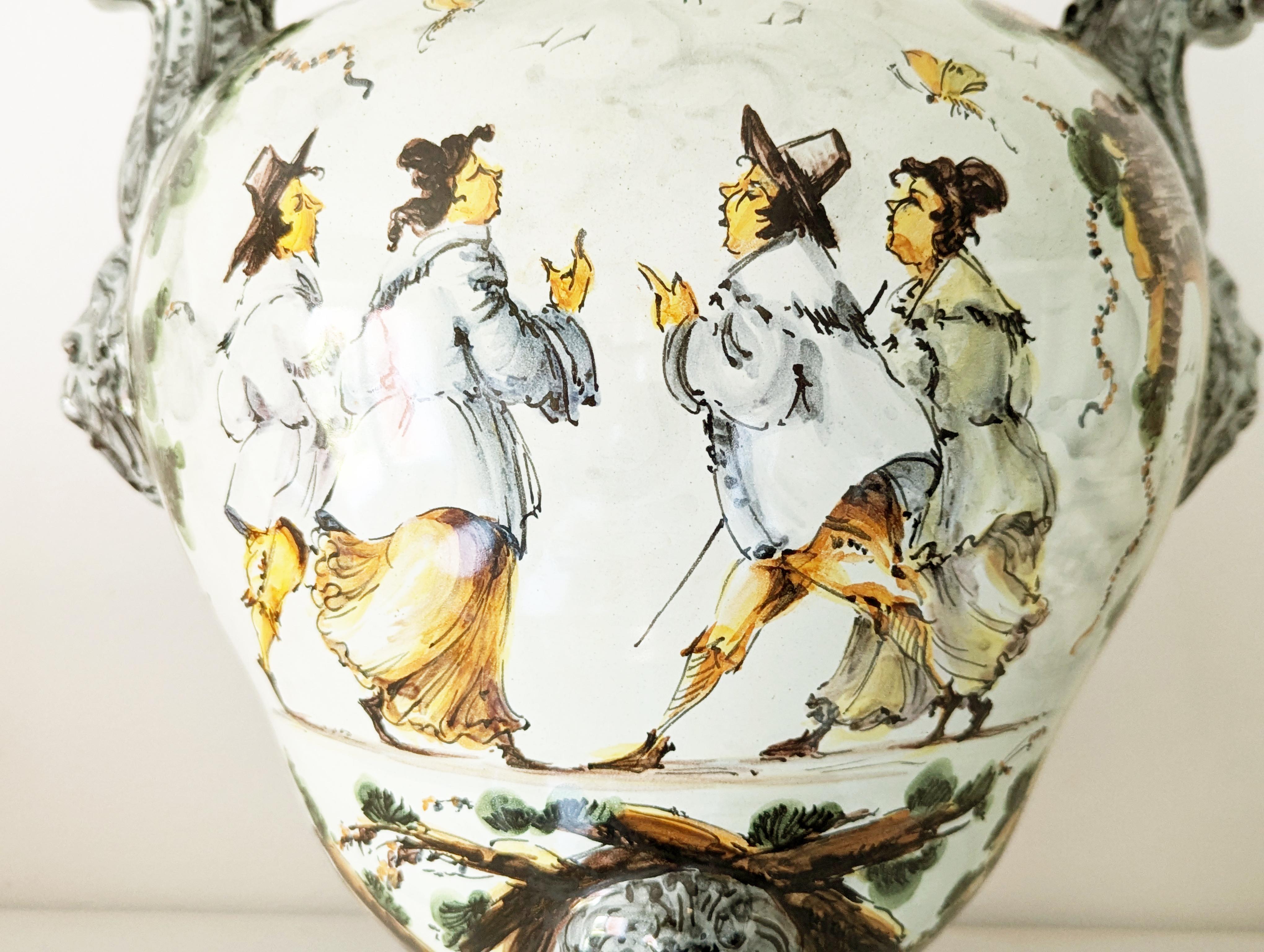 Néo-rococo Important vase en céramique peint à la main au Levantino par A. Vaccari pour Ce-As Albisola en vente