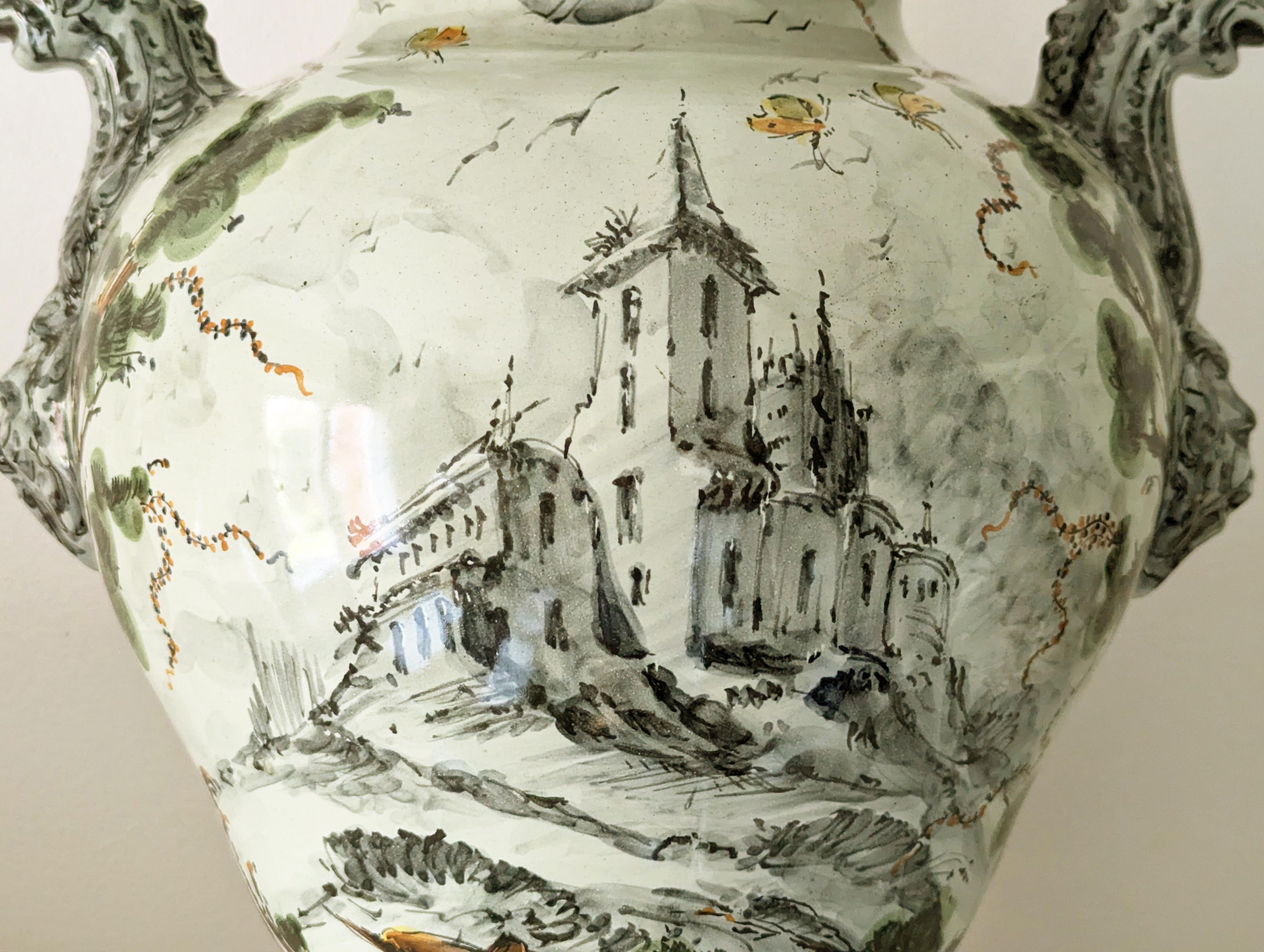 italien Important vase en céramique peint à la main au Levantino par A. Vaccari pour Ce-As Albisola en vente