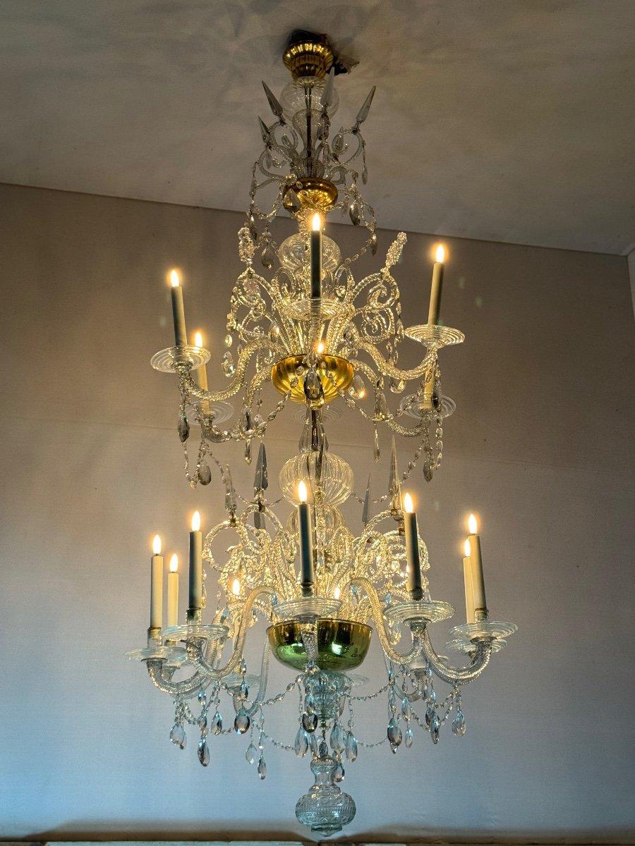Metal Important Liégeois Chandelier In Blown And Cut Glass, 18th Century For Sale