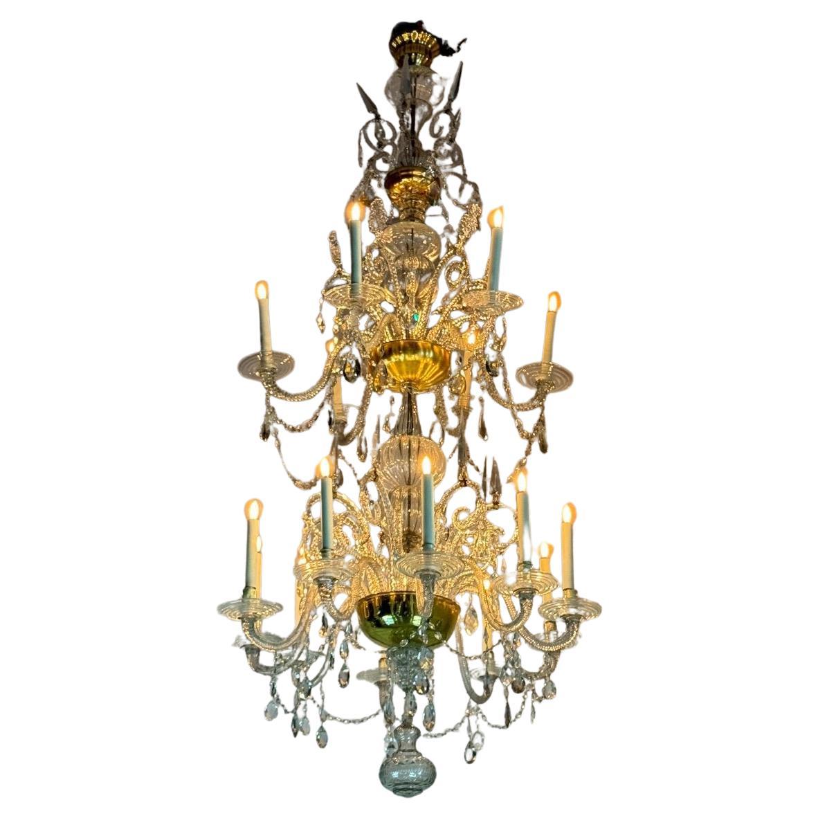 Important Liégeois Chandelier In Blown And Cut Glass, 18th Century For Sale
