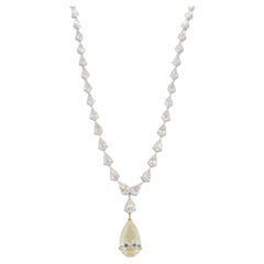 Important Light Yellow Pear Diamond Pendant Necklace 10.6 Carats Total 18K Gold