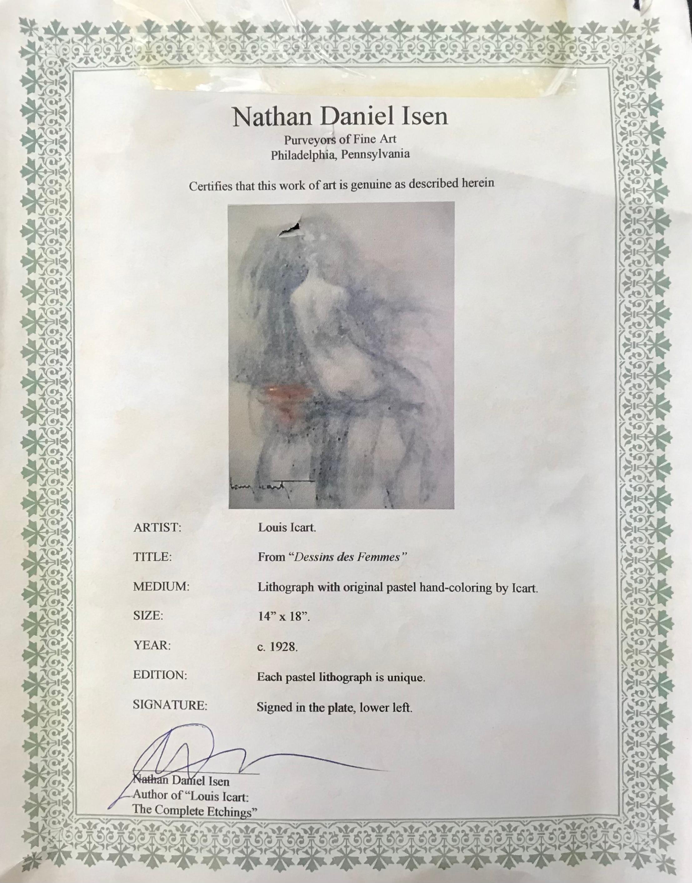 Important Louis Icart Hand Colored Lithograph COA In Good Condition For Sale In Dallas, TX