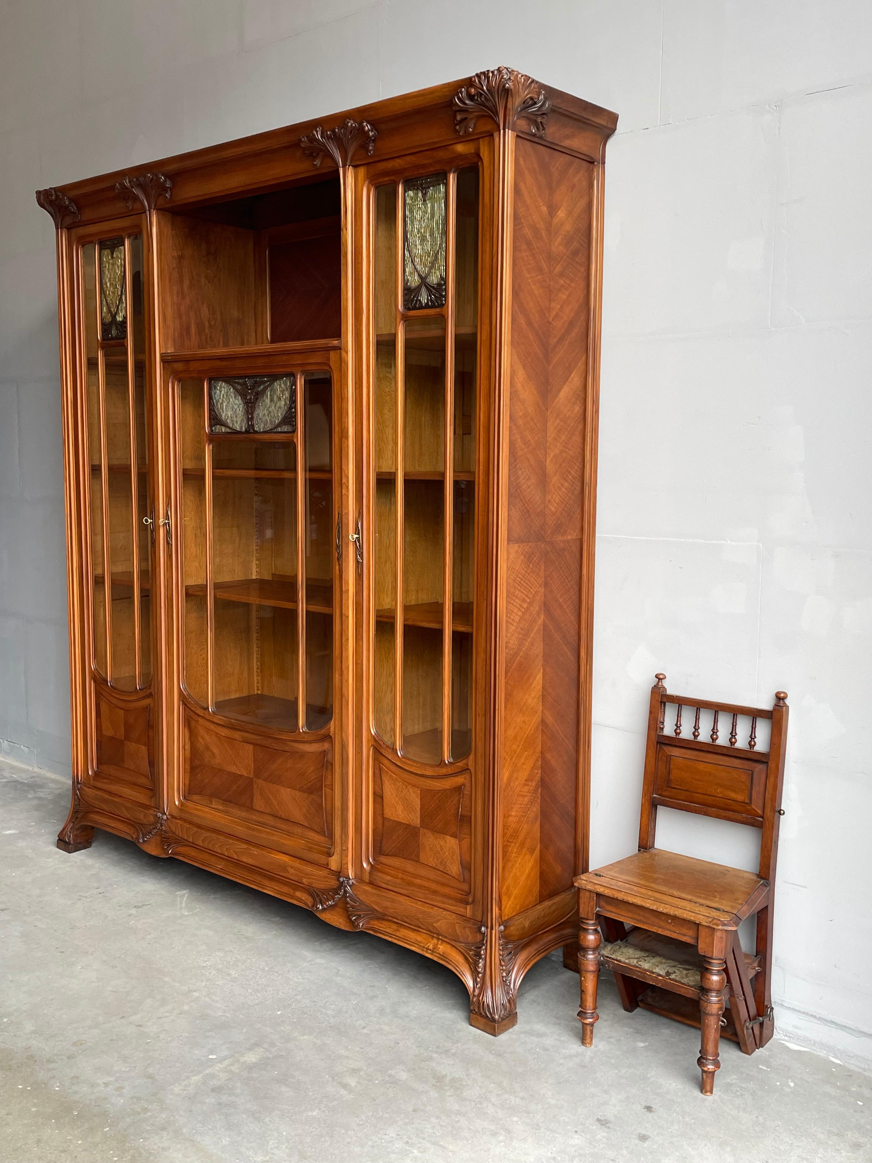 Important Louis Majorelle Art Nouveau Bookcase Desk Desk-Chair & Filing Cabinet For Sale 3