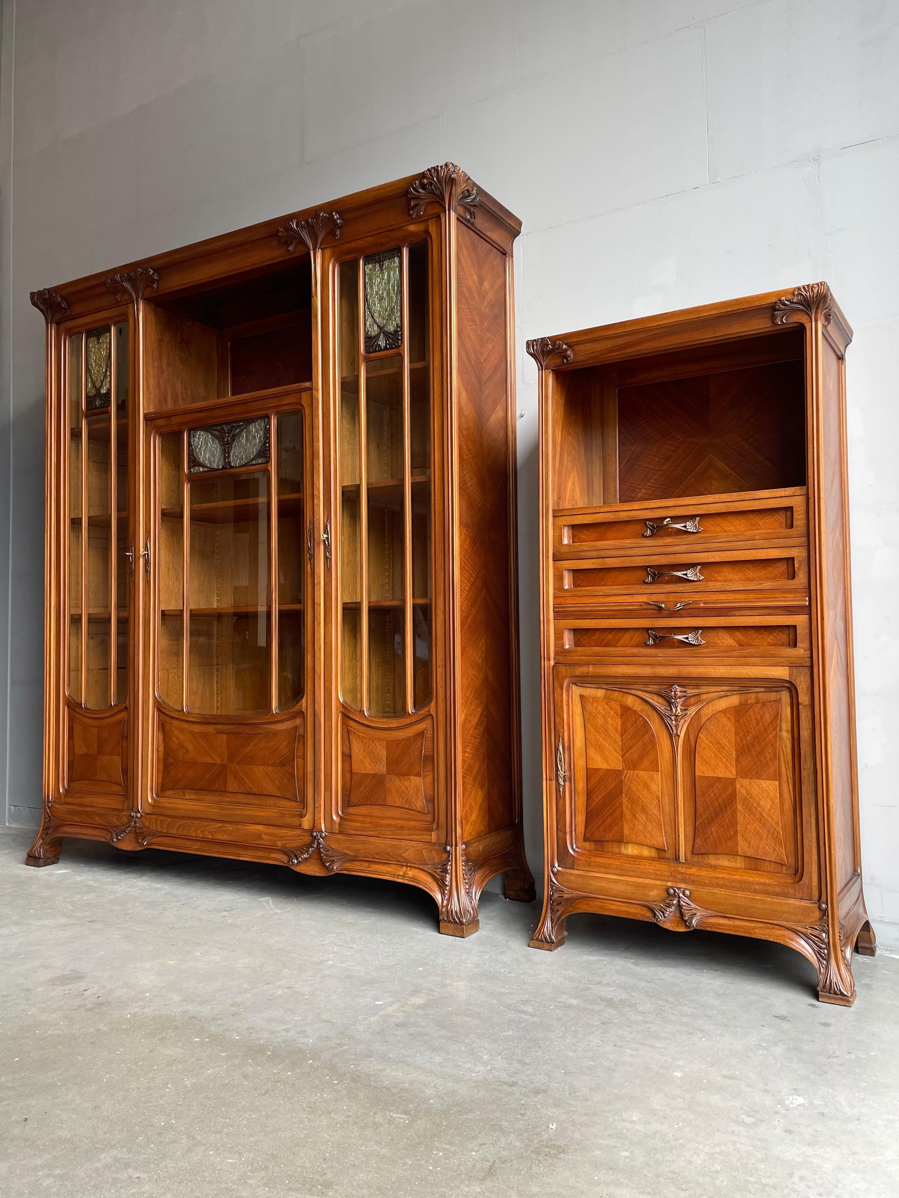 Important Louis Majorelle Art Nouveau Bookcase Desk Desk-Chair & Filing Cabinet For Sale 13
