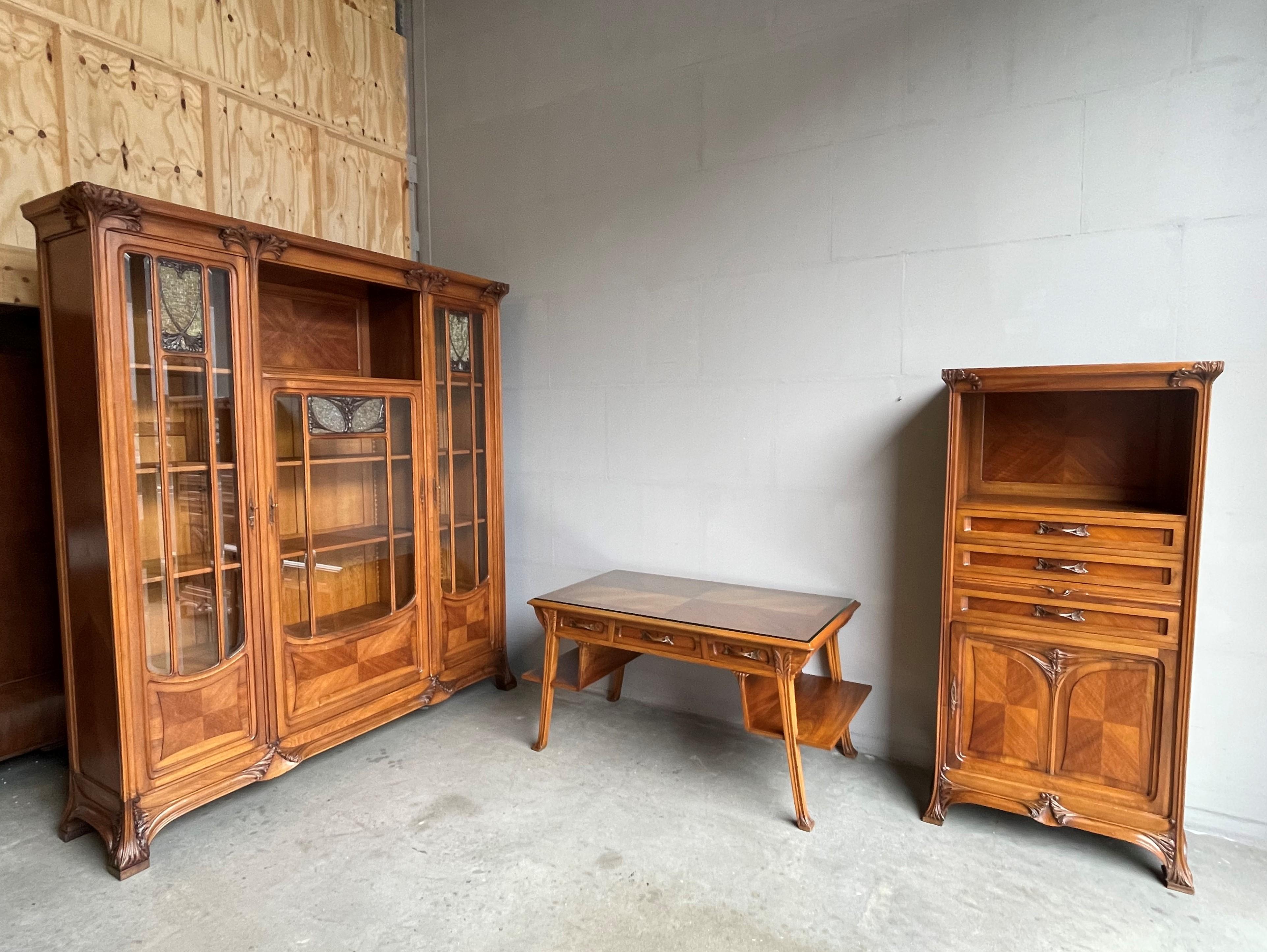 Important Louis Majorelle Art Nouveau Desk and Chair, Bookcase & Filing Cabinet For Sale 6