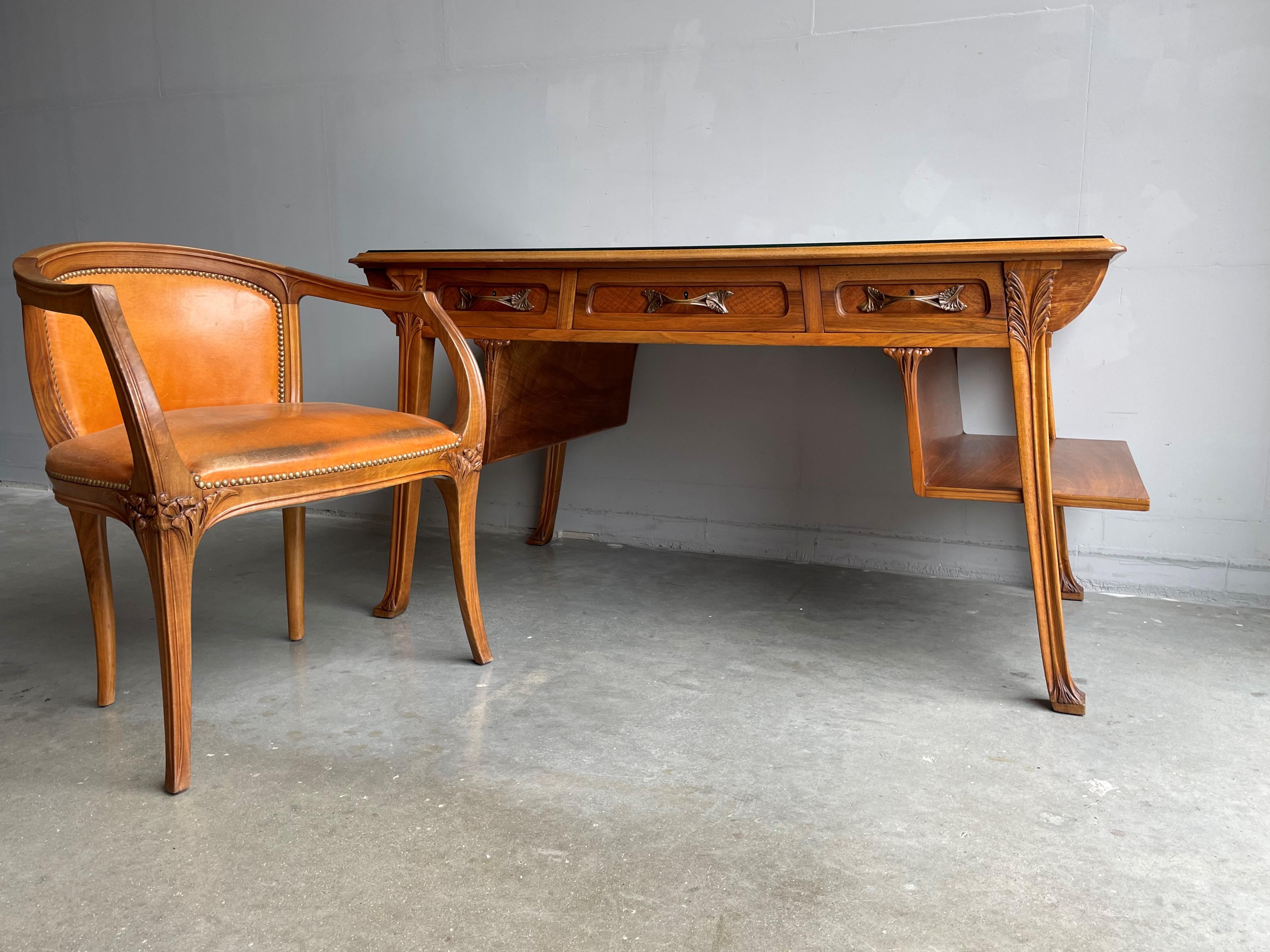 French Important Louis Majorelle Art Nouveau Desk and Chair, Bookcase & Filing Cabinet For Sale