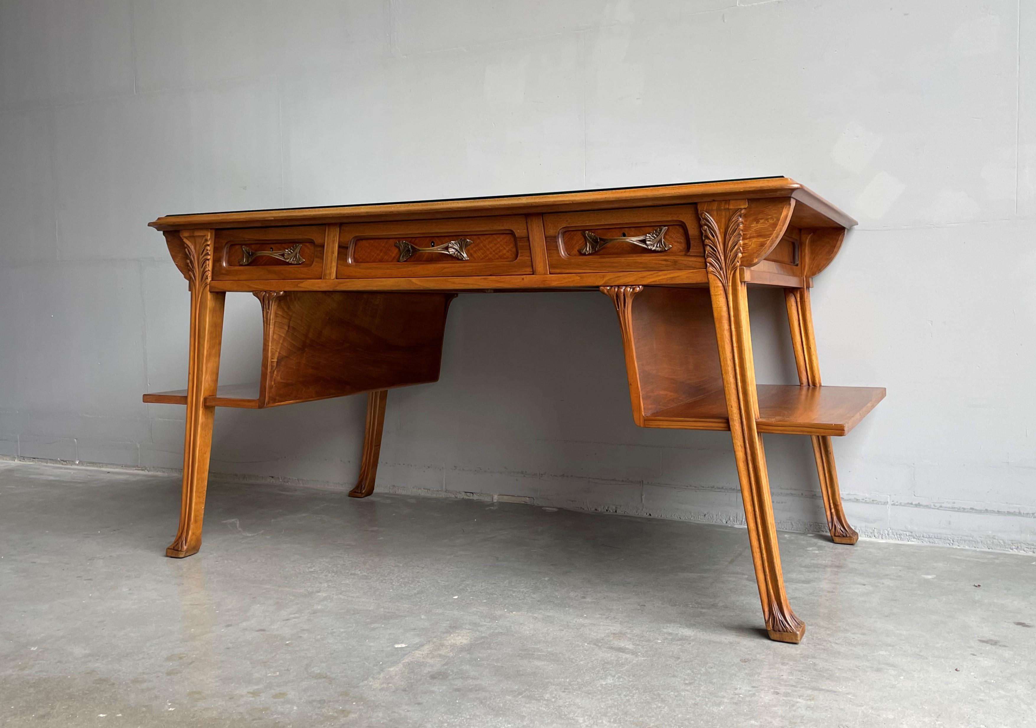 Brass Important Louis Majorelle Art Nouveau Desk and Chair, Bookcase & Filing Cabinet For Sale