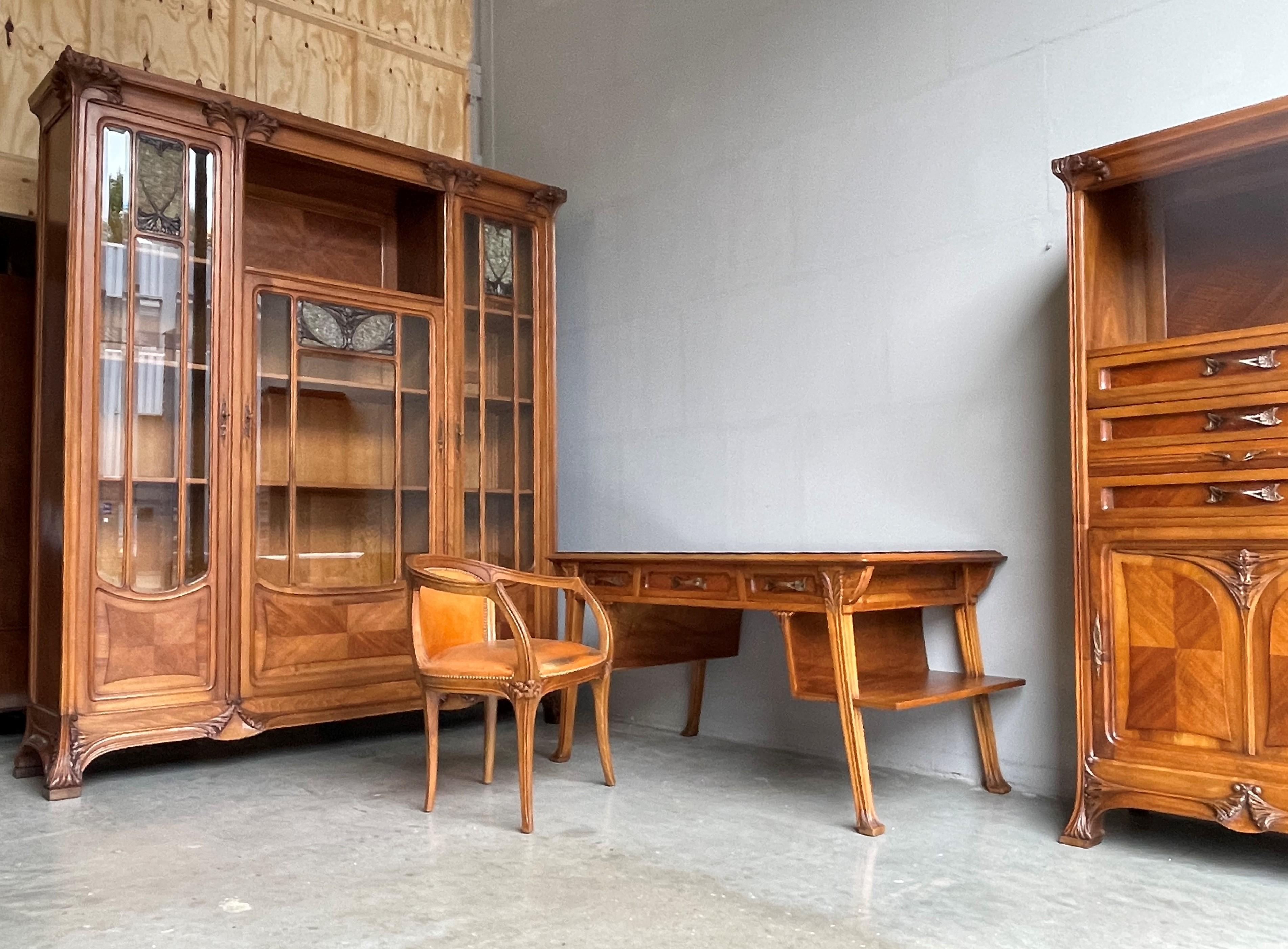 20ième siècle Important bureau et chaise, bibliothèque et classeur Louis Majorelle Art Nouveau en vente
