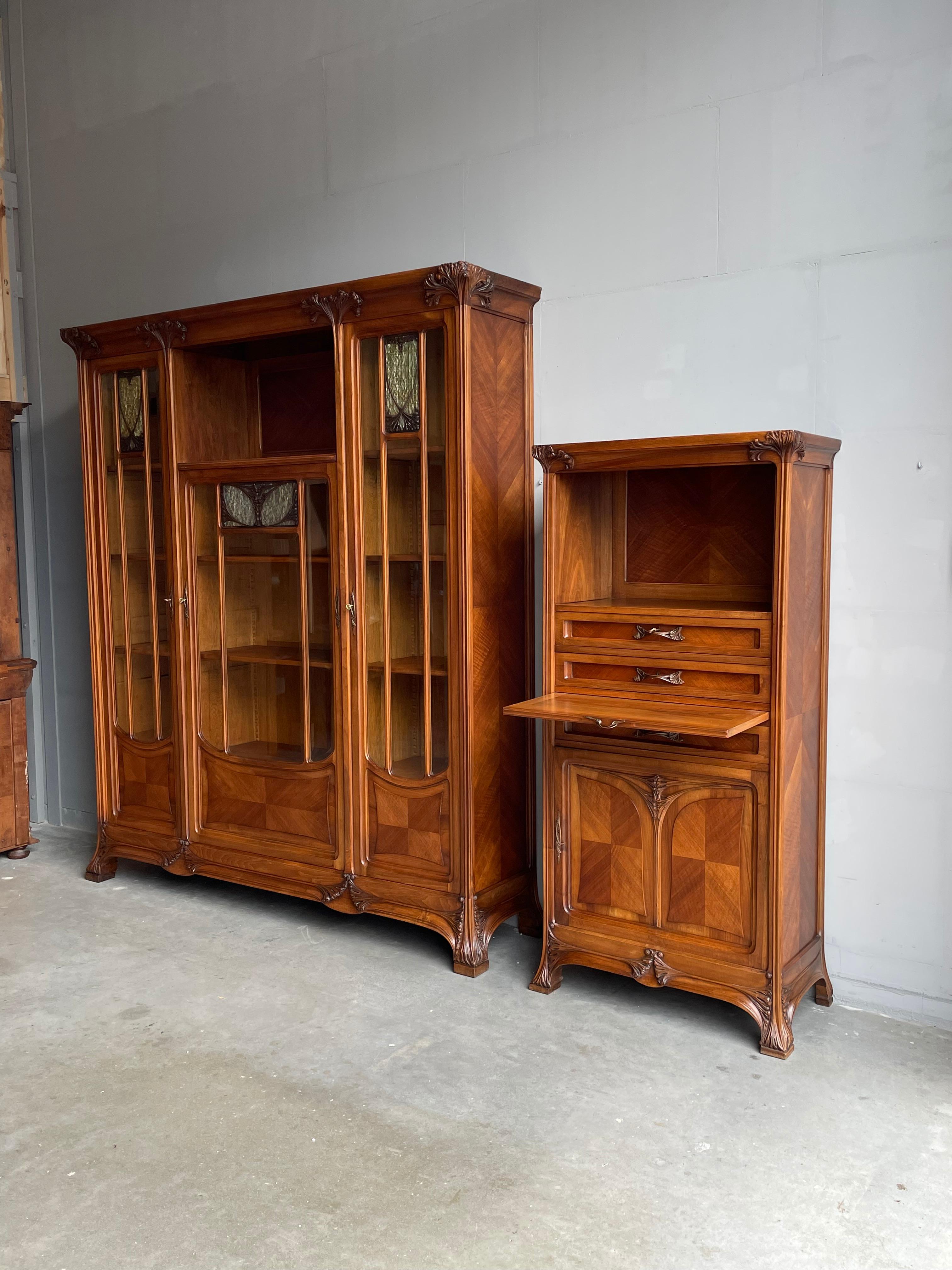 Important Louis Majorelle Art Nouveau Filing Cabinet, Bookcase, Desk and Chair For Sale 7