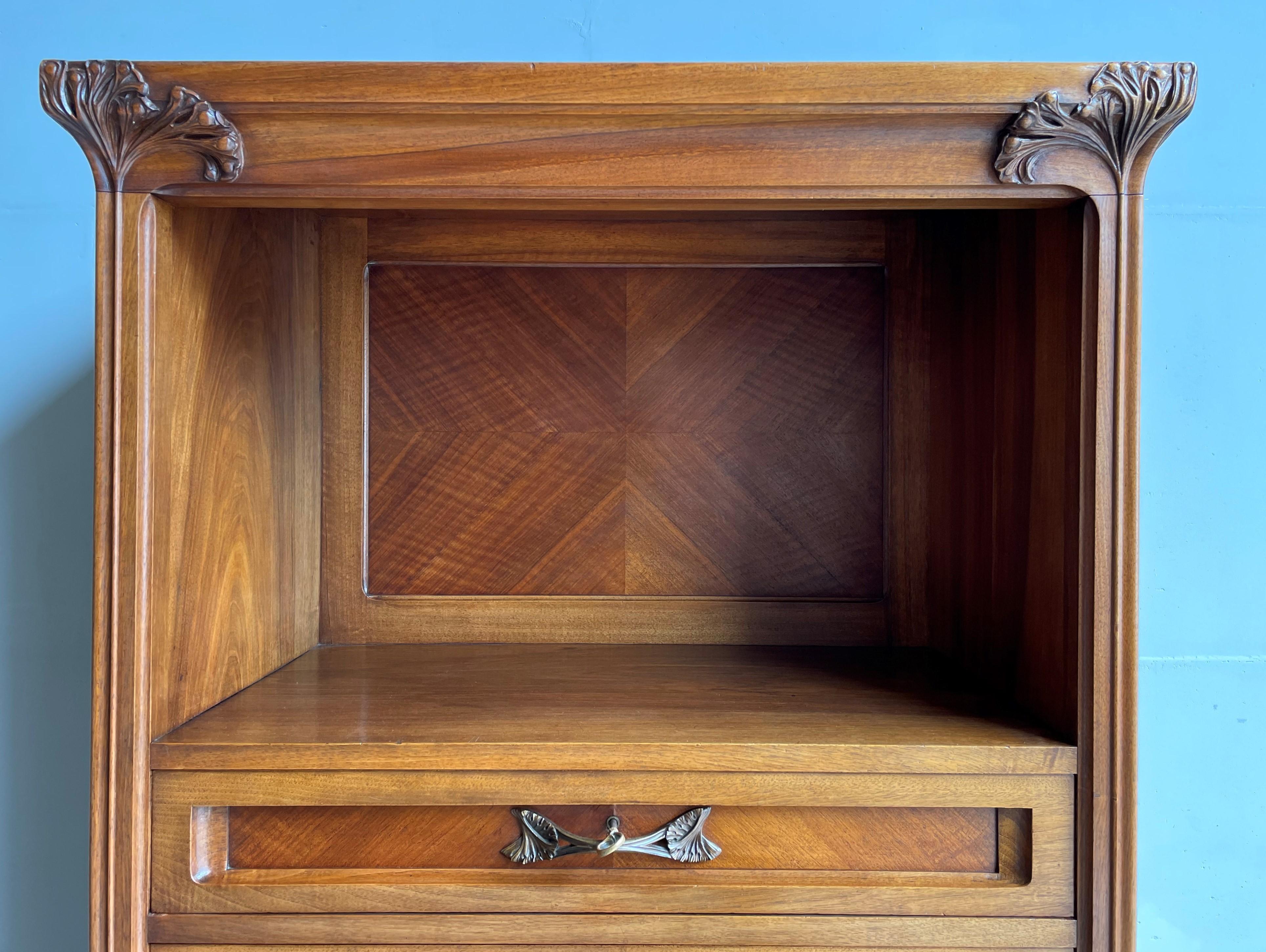 Hand-Carved Important Louis Majorelle Art Nouveau Filing Cabinet, Bookcase, Desk and Chair For Sale