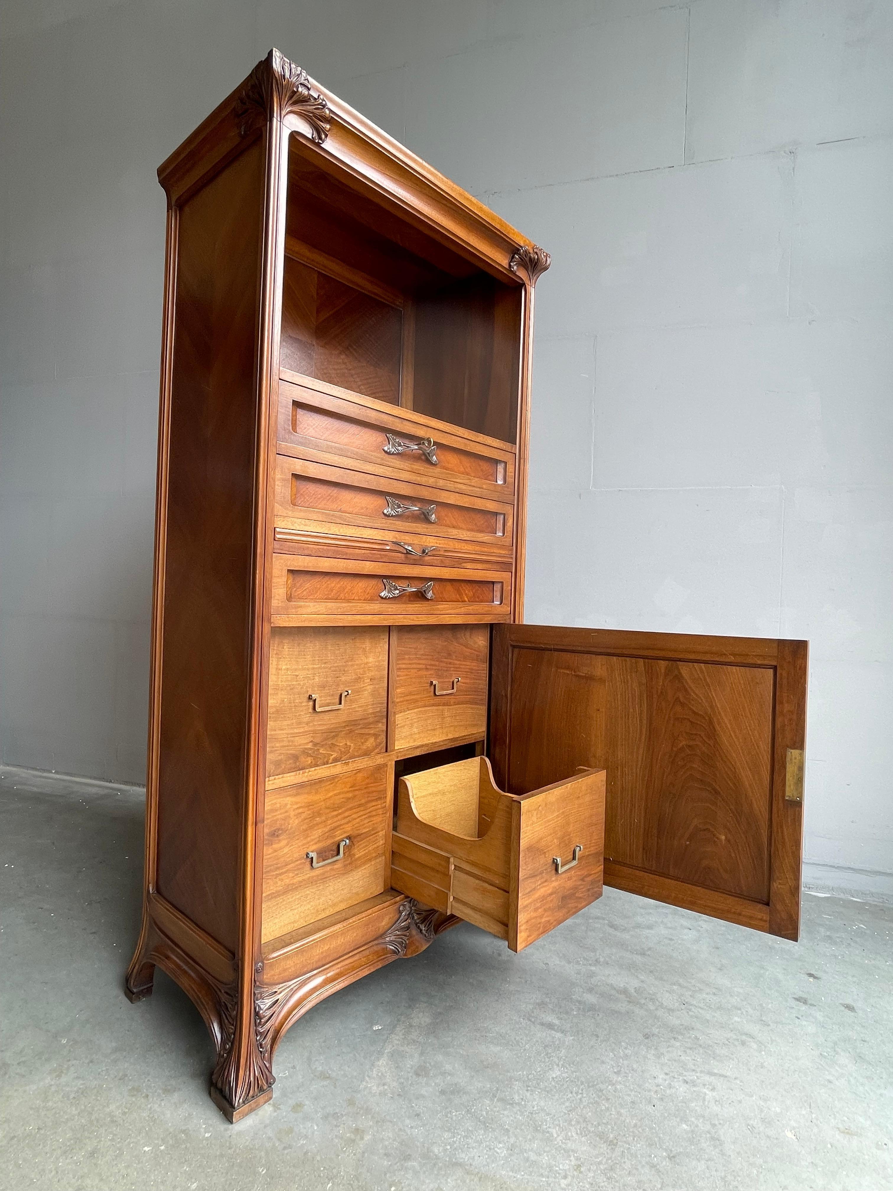 Wichtiger Louis Majorelle Art Nouveau Filing-Schrank, Bücherregal, Schreibtisch und Stuhl 1