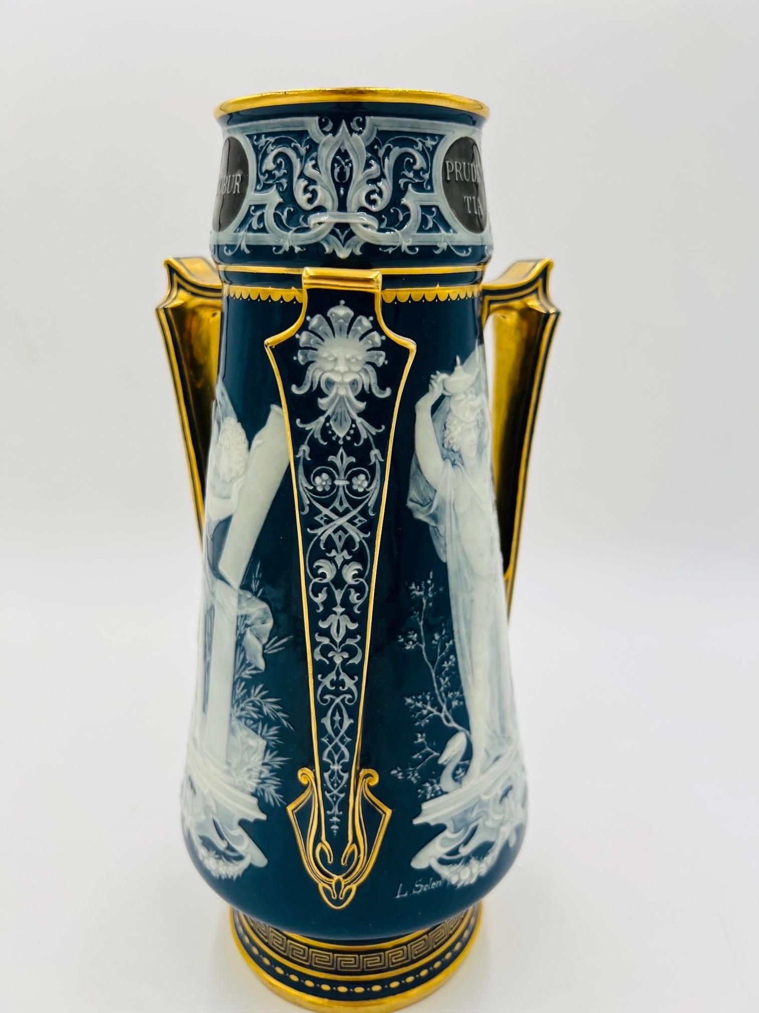 Important Louis Solon Mintons Pate-Sur-Pate “Cardinal Virtues” Porcelain Vase 6