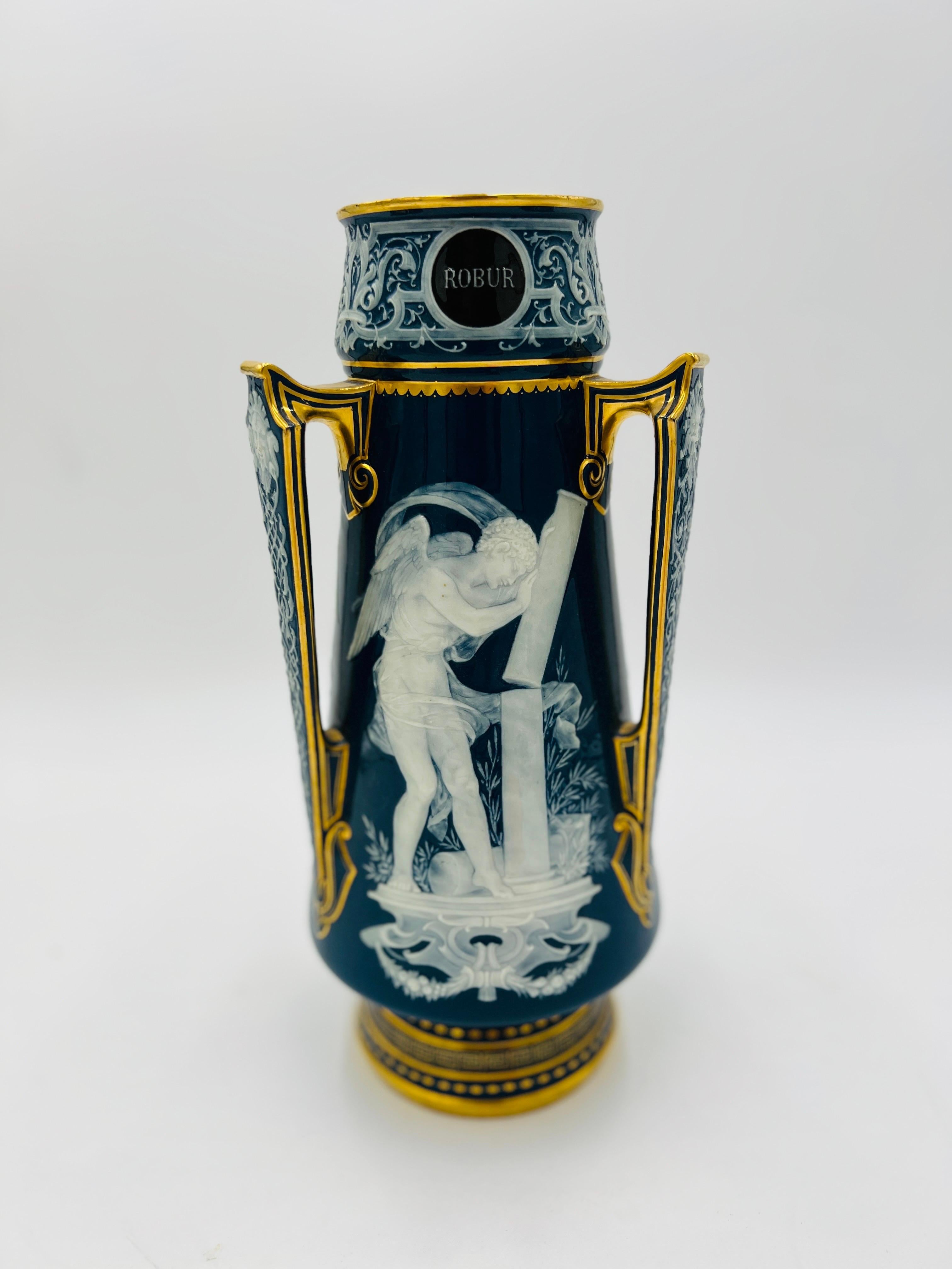 French Important Louis Solon Mintons Pate-Sur-Pate “Cardinal Virtues” Porcelain Vase