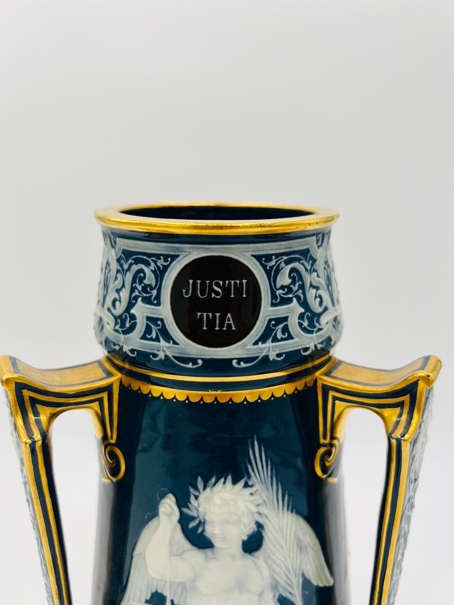 Important Louis Solon Mintons Pate-Sur-Pate “Cardinal Virtues” Porcelain Vase In Good Condition In Atlanta, GA