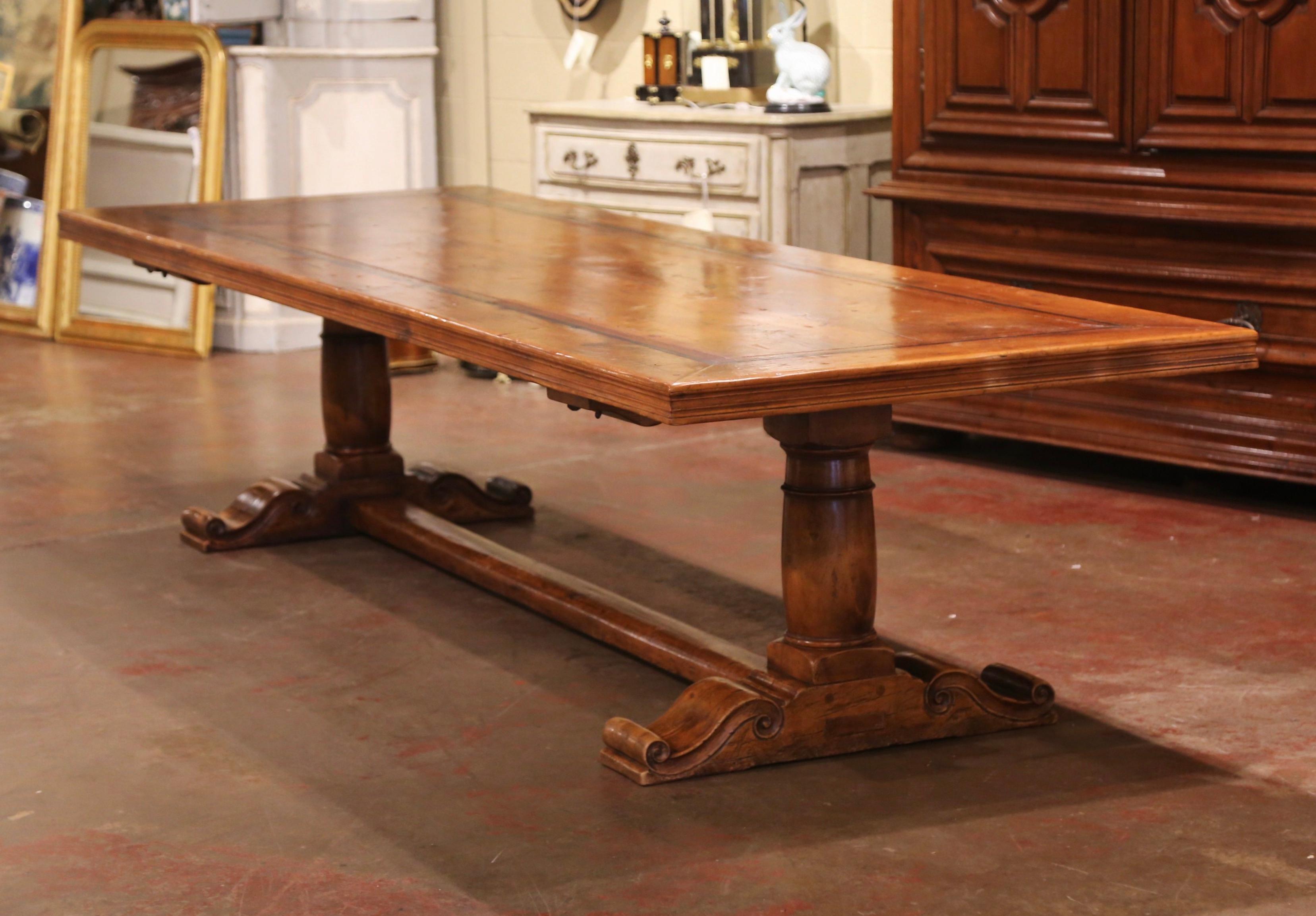 Patinated Important Louis XIII French Carved Walnut Trestle Dining Table from the Pyrenees