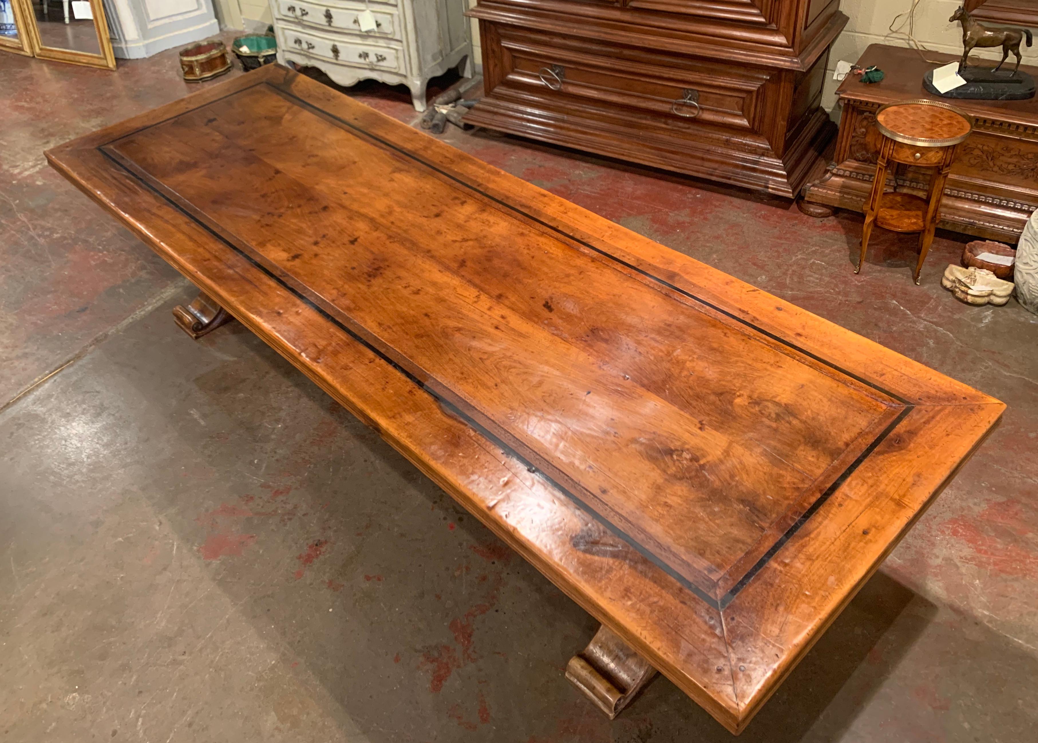 Important Louis XIII French Carved Walnut Trestle Dining Table from the Pyrenees In Excellent Condition In Dallas, TX