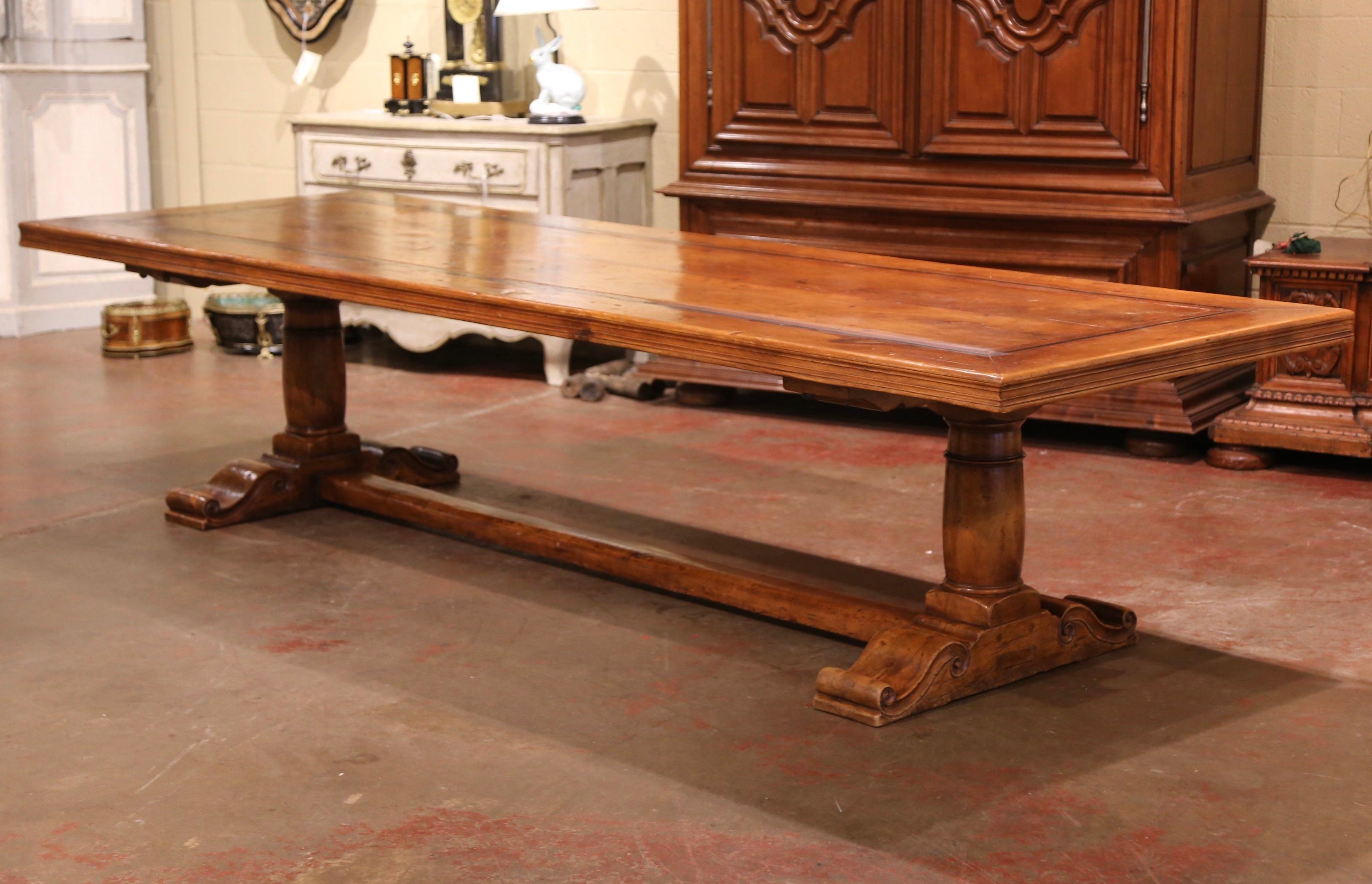 20th Century Important Louis XIII French Carved Walnut Trestle Dining Table from the Pyrenees