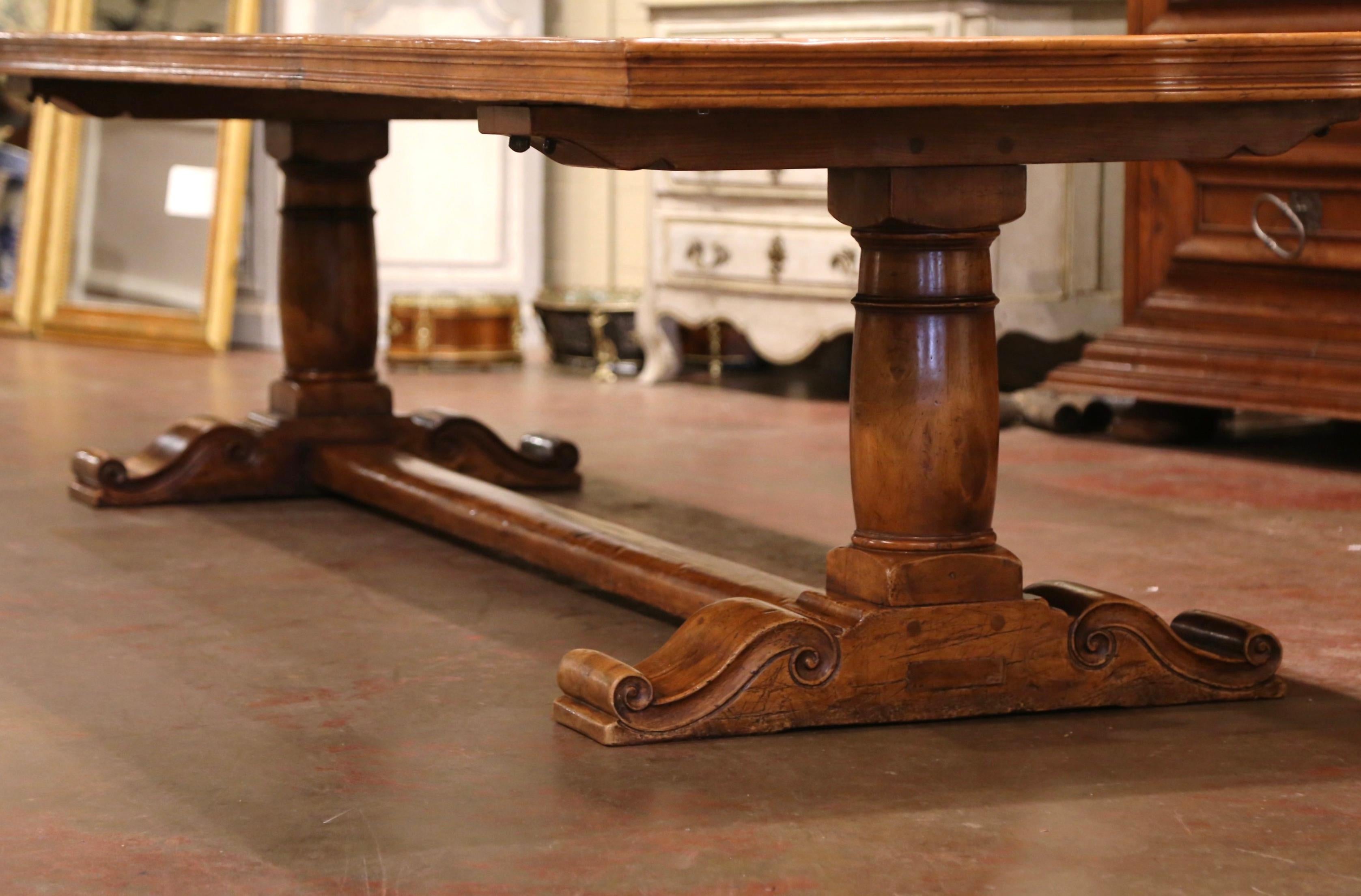 Important Louis XIII French Carved Walnut Trestle Dining Table from the Pyrenees 1