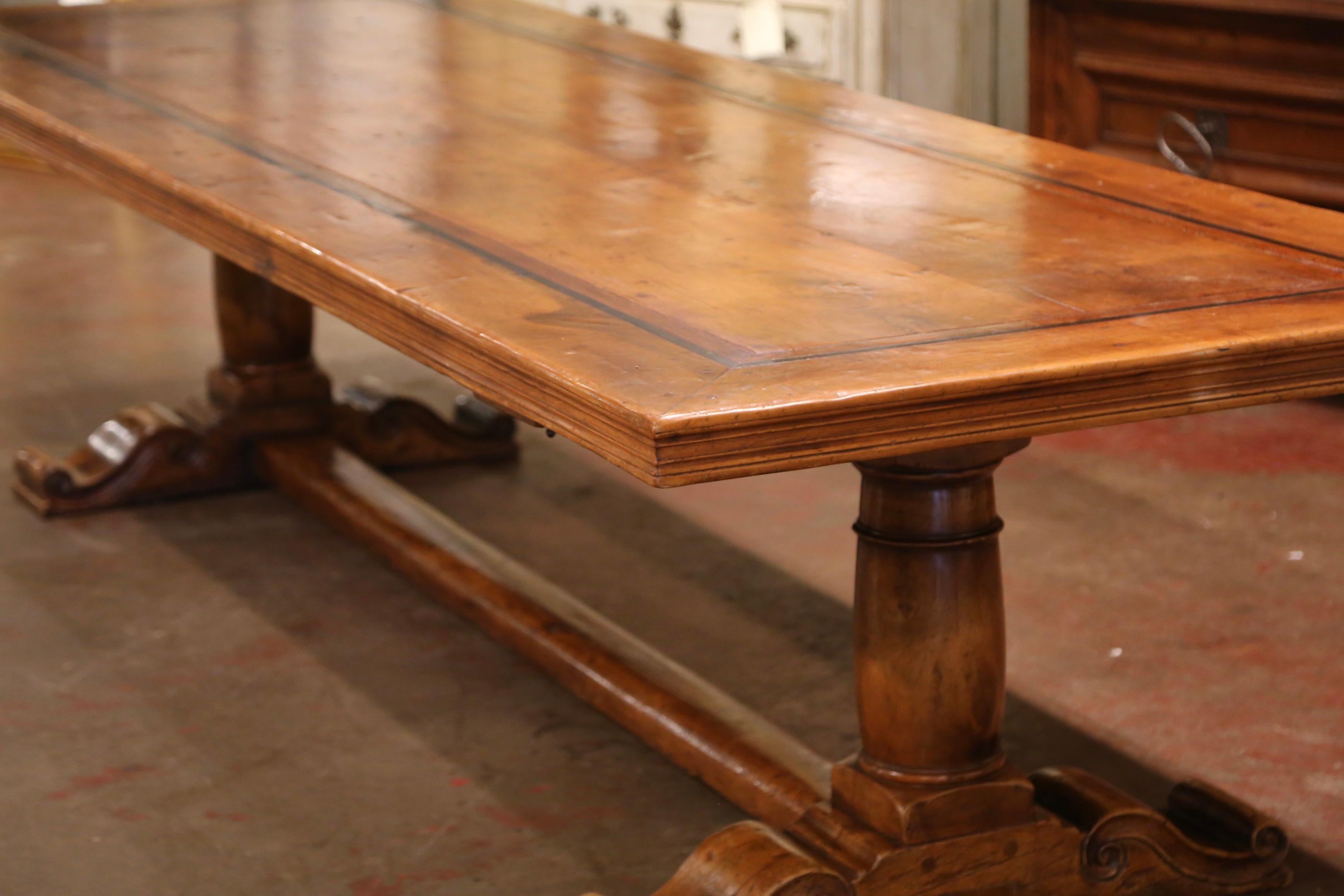 Important Louis XIII French Carved Walnut Trestle Dining Table from the Pyrenees 4
